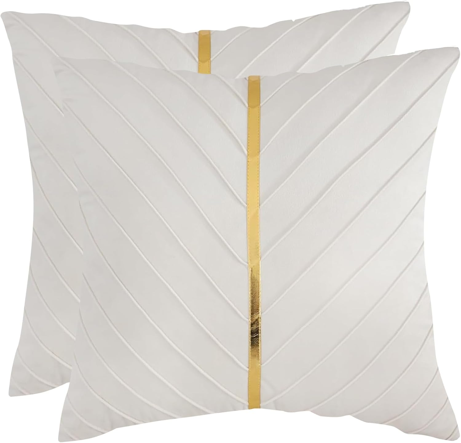 Beige Velvet Throw Pillow Covers 18 x 18 inch Pack of 2 with Gold Leather Christmas Decorative Couch Pillow Cover Luxury Modern Pillowcases for Living Room Bedroom Sofa Cushion Bed