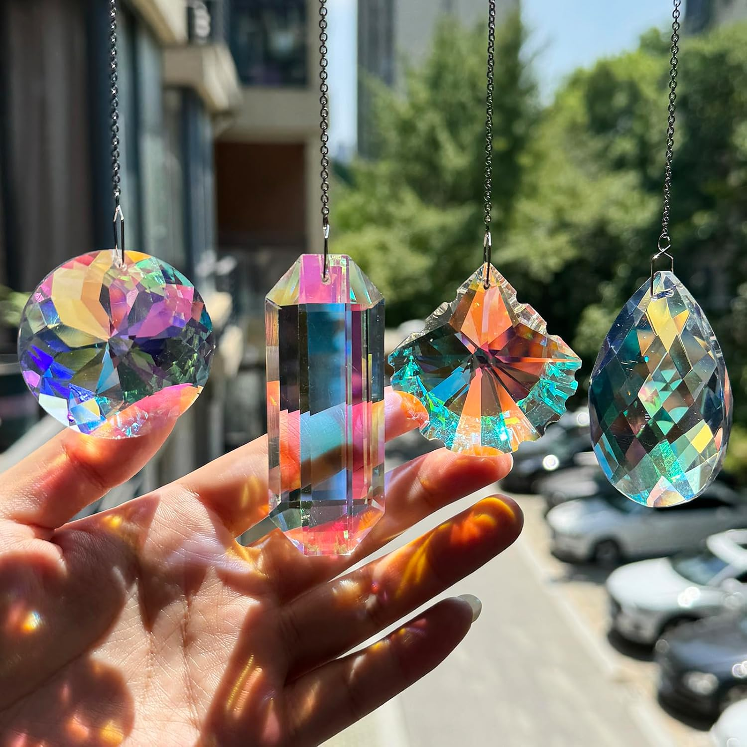 4PCS Crystal Sun Catcher Prisms,Rainbow Maker for Windows, Room, Garden Fantasy