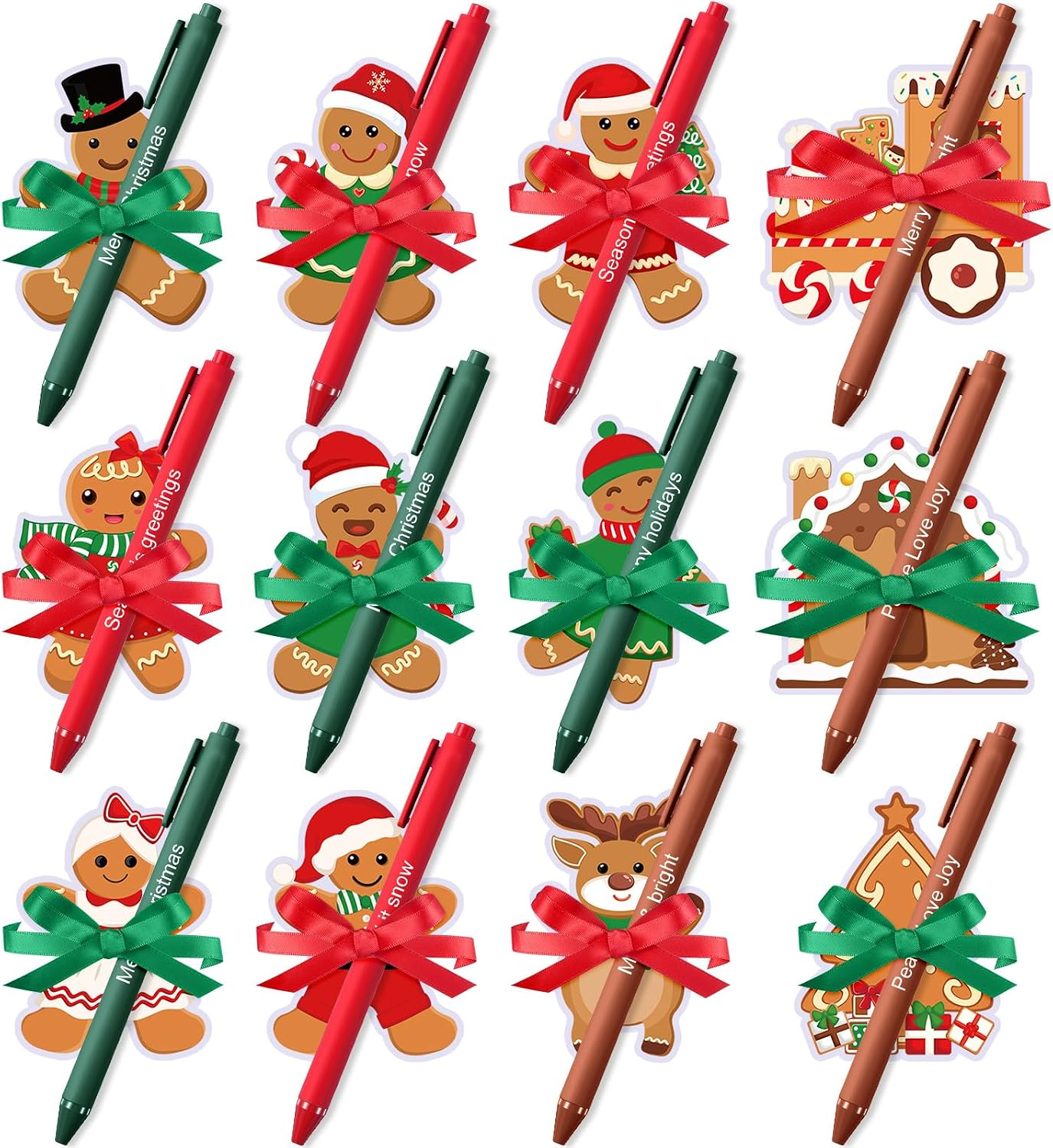 24 Set Gingerbread Sticky Note Pads with Pens Christmas Bulk Gifts
