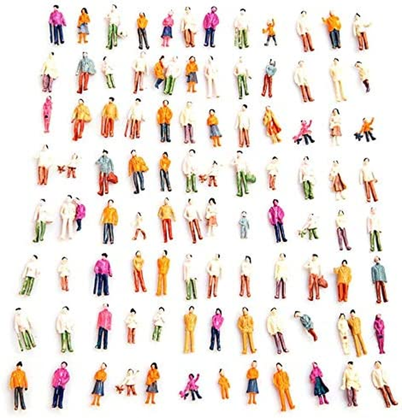 100PCS HO Scale Tiny People Set - Mixed Painted Plastic Figures