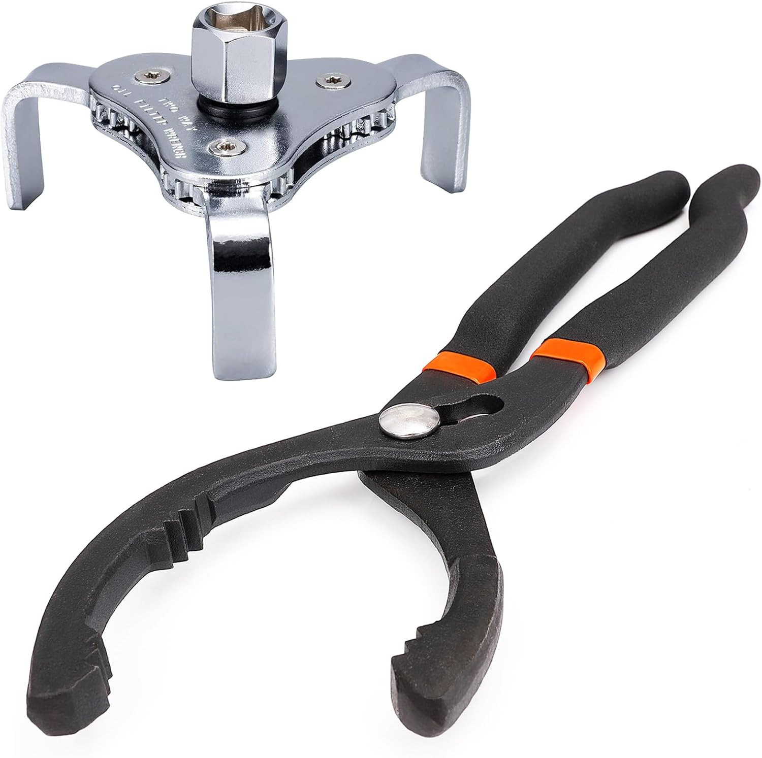 2pcs Oil Filter Wrench 12 Inch Adjustable Pliers 2-1/2 to 4-1/2 Inch 3 Jaw Oil Filter Removal Tool 2-1/2 to 4-9/16 for 4S Shop Auto Repair Mechanic DIY Generator Small Engine