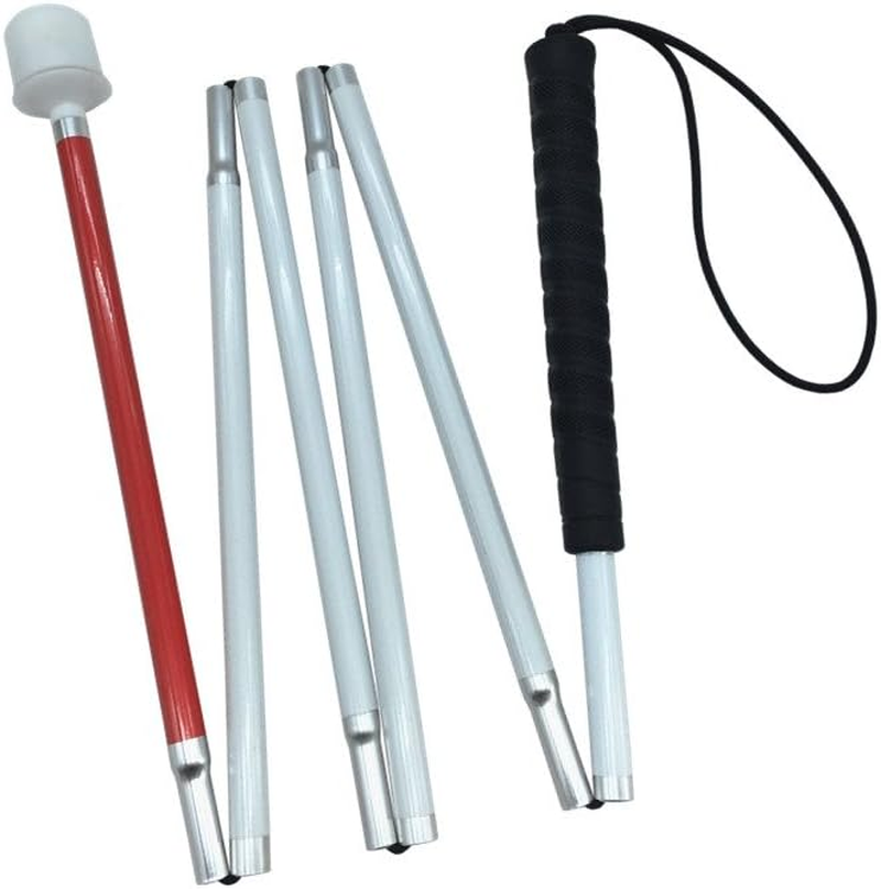 Aluminum Mobility Folding White Cane for Vision Impaired and Blind People (Folds down 6 Sections) (140Cm (55 Inch), Black Handle)