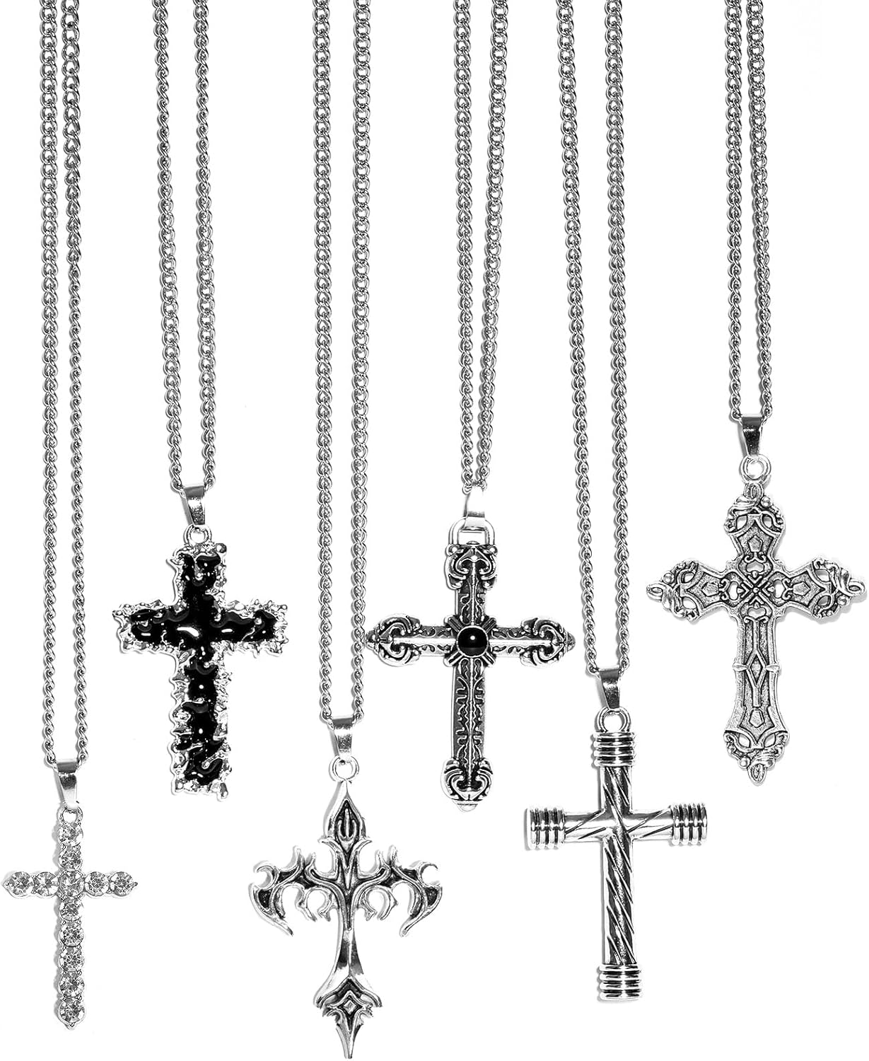 6PCS Cross Pendant Necklace Set for Men – Gothic Cross Necklace Jewelry Accessory, 23.6 Inches Chain