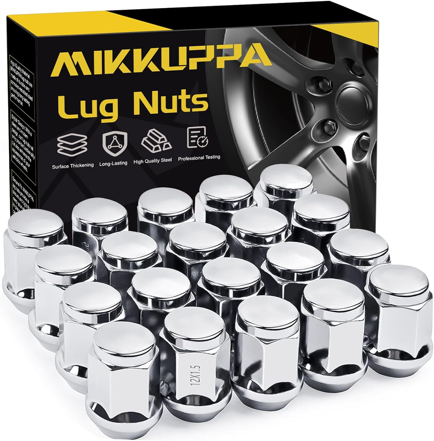 M12x1.5 Lug Nuts - Replacement for 2006-2020 Ford Fusion, 2000-2019 Focus, 2001-2023 Escape Aftermarket Wheel - 20pcs Chrome Closed End Lug Nut