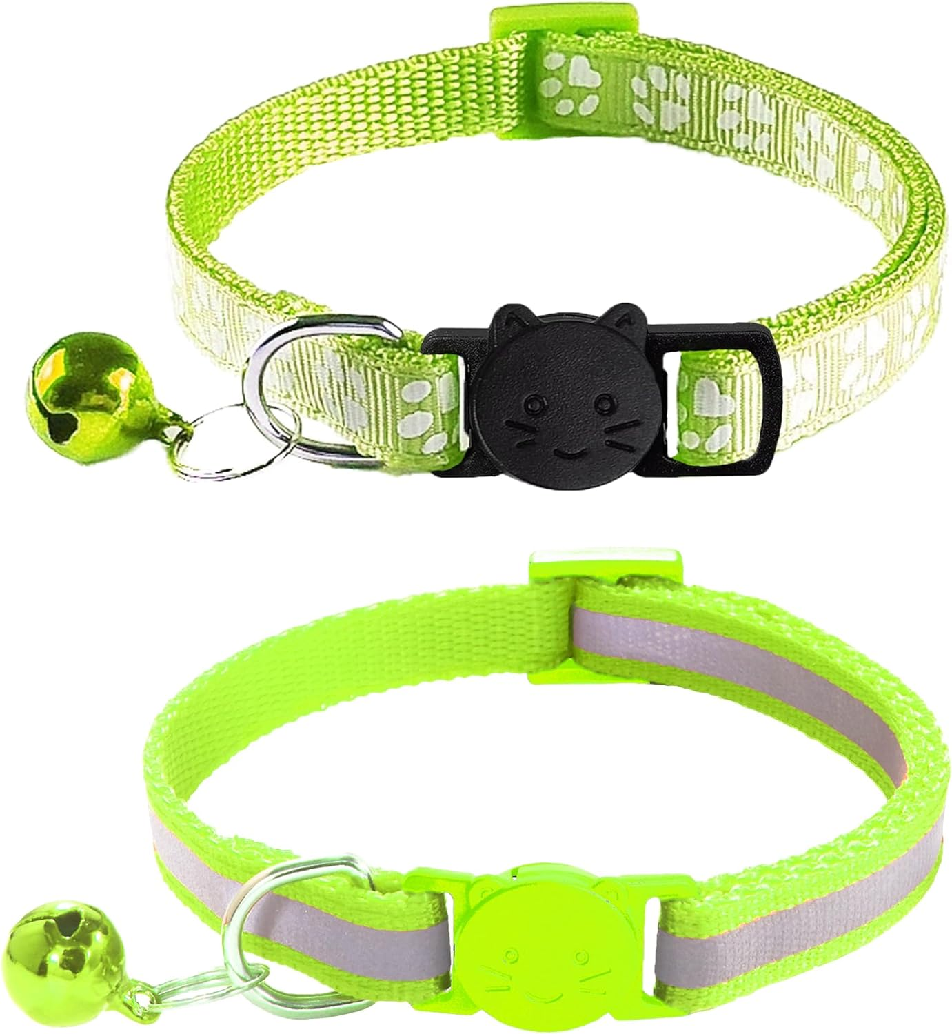 2 Pack Cat Collars - Reflective, Breakaway Design with Bells, Adjustable from 7.5 to 12.5 Inches, Ideal Kitten Collar for Both Girls & Boys (Fluorescent Green)