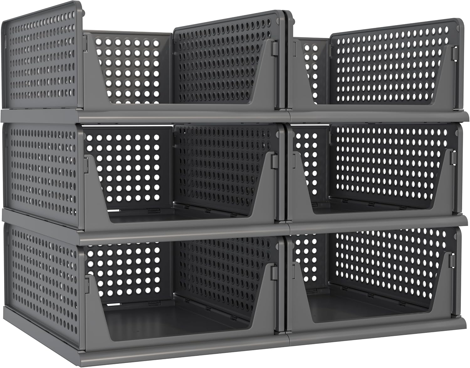 Pinkpum 6 Pack Closet Organizer Storage Bins Stackable Plastic Drawer Shelf