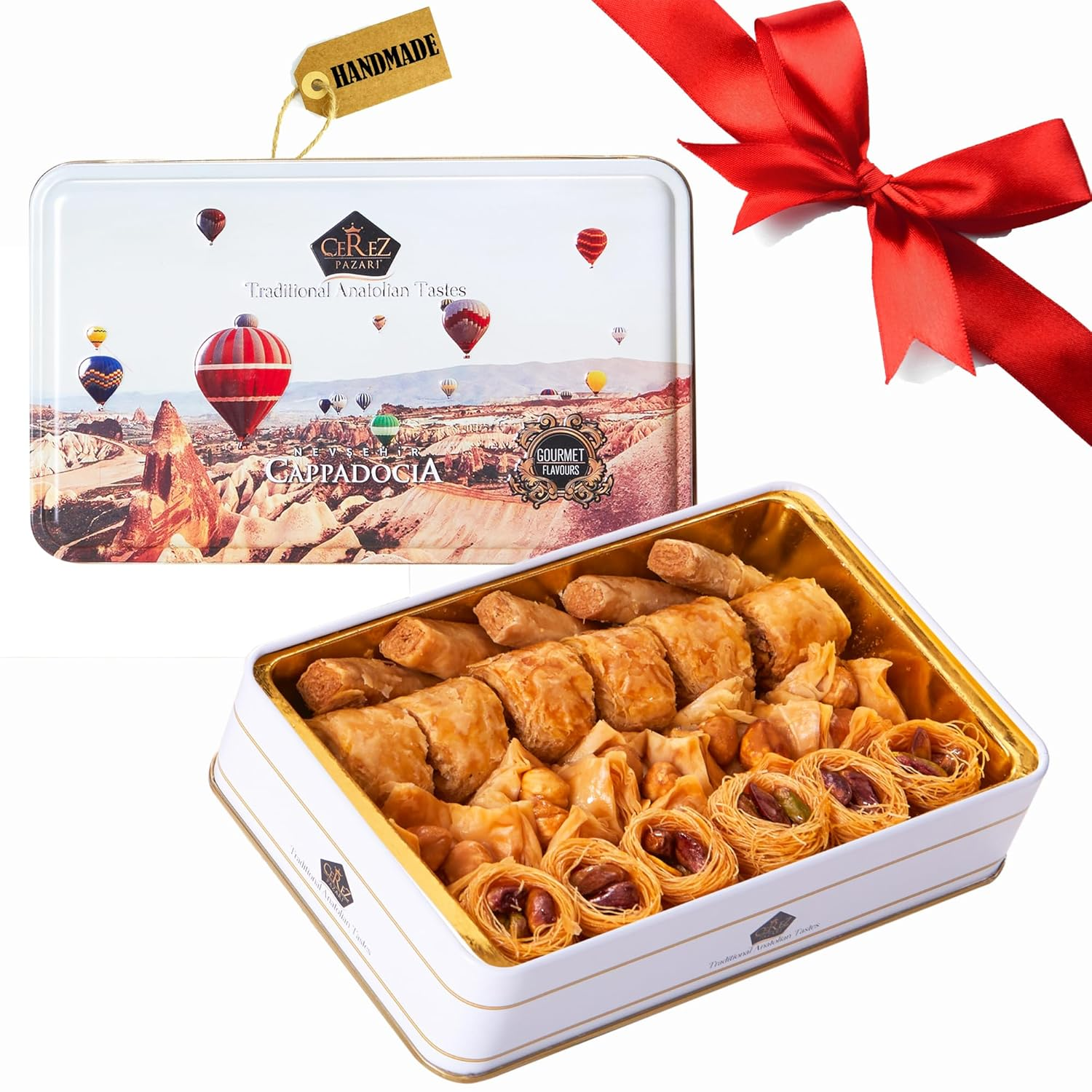 Cerez Pazari Baklava Pastry 8.5Oz, Baklava Gift Box with Rich Pistachios, Walnuts, Hazelnuts and Cashews, Halal Shatila Baklava, Traditional Turkish Arabic Dessert Gift Box, Sweet Food Gifts for Women