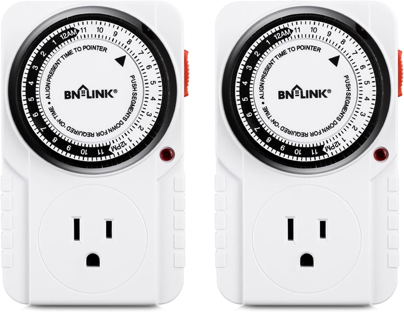 24 Hour Plug-in Mechanical Timer Grounded for Aquarium, Grow Light, Hydroponics, Indoor Lighting, Home Appliances, ETL Listed 125VAC, 60 Hz, 1875W, 15A, 1/2HP (2 Pack)