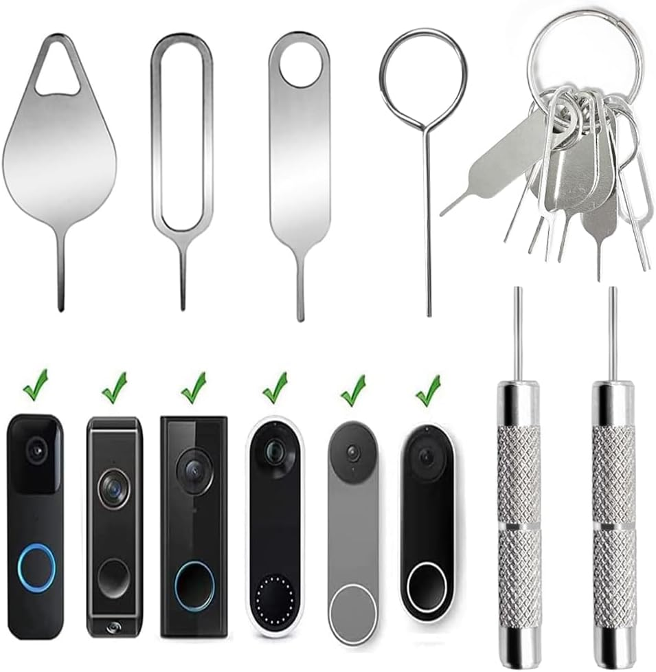 8 Pcs Security Pin Key Release Removal Tool Compatible with Arlo Video Doorbell, Eufy Video Doorbell and Nest Video Doorbell,With 2 Doorbell Removal Pins and a Key Ring(4 Styles, a Combination)