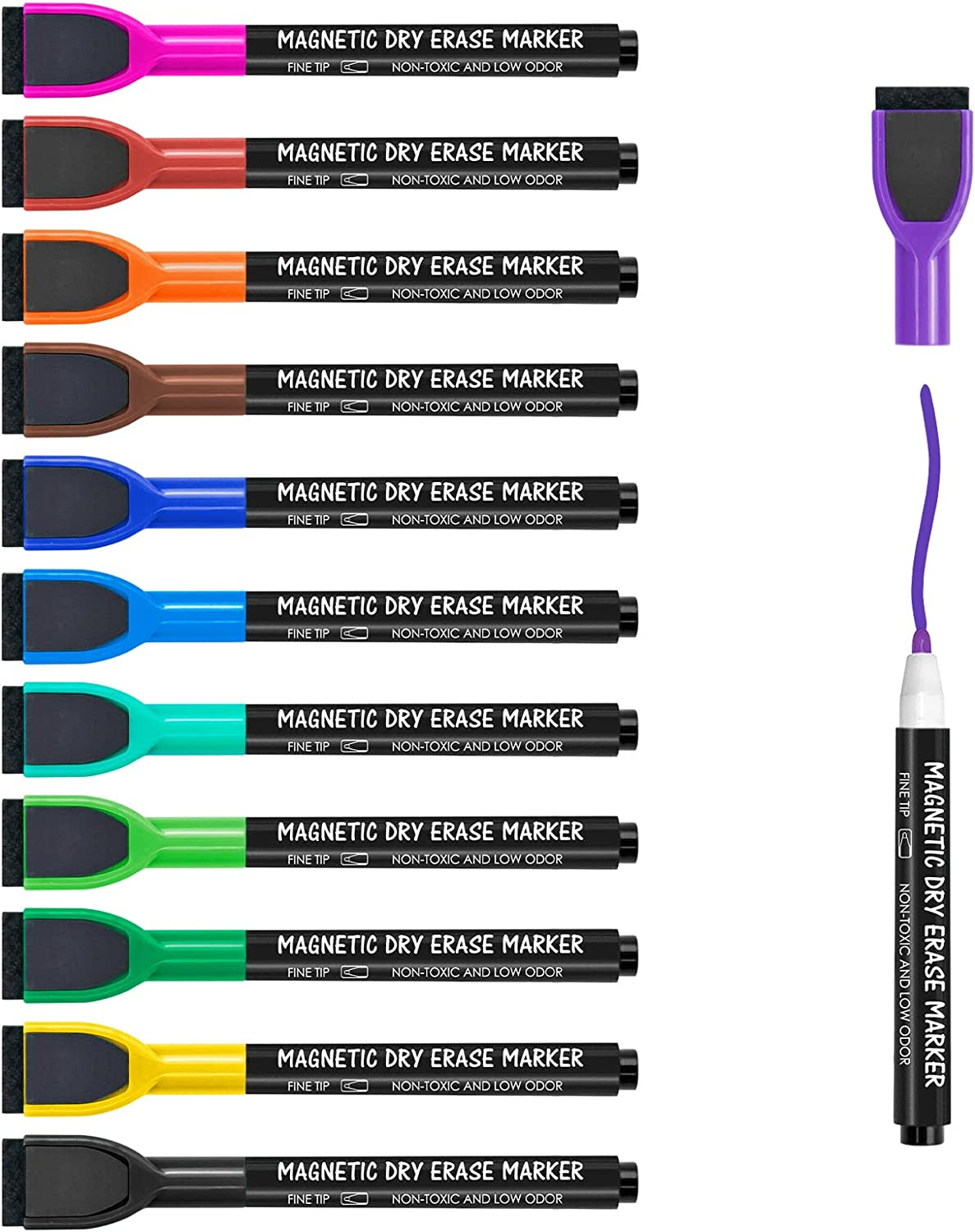 Magnetic Whiteboard Markers - 12 Count Colorful Fine Tip Dry Erase Markers with
