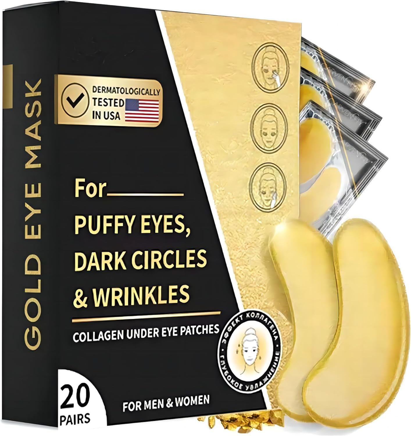 24K Gold Eye Mask, 20 Pairs Eye Patches, Collagen Under Eye Mask, Wrinkle Pat... - Picture 2 of 14