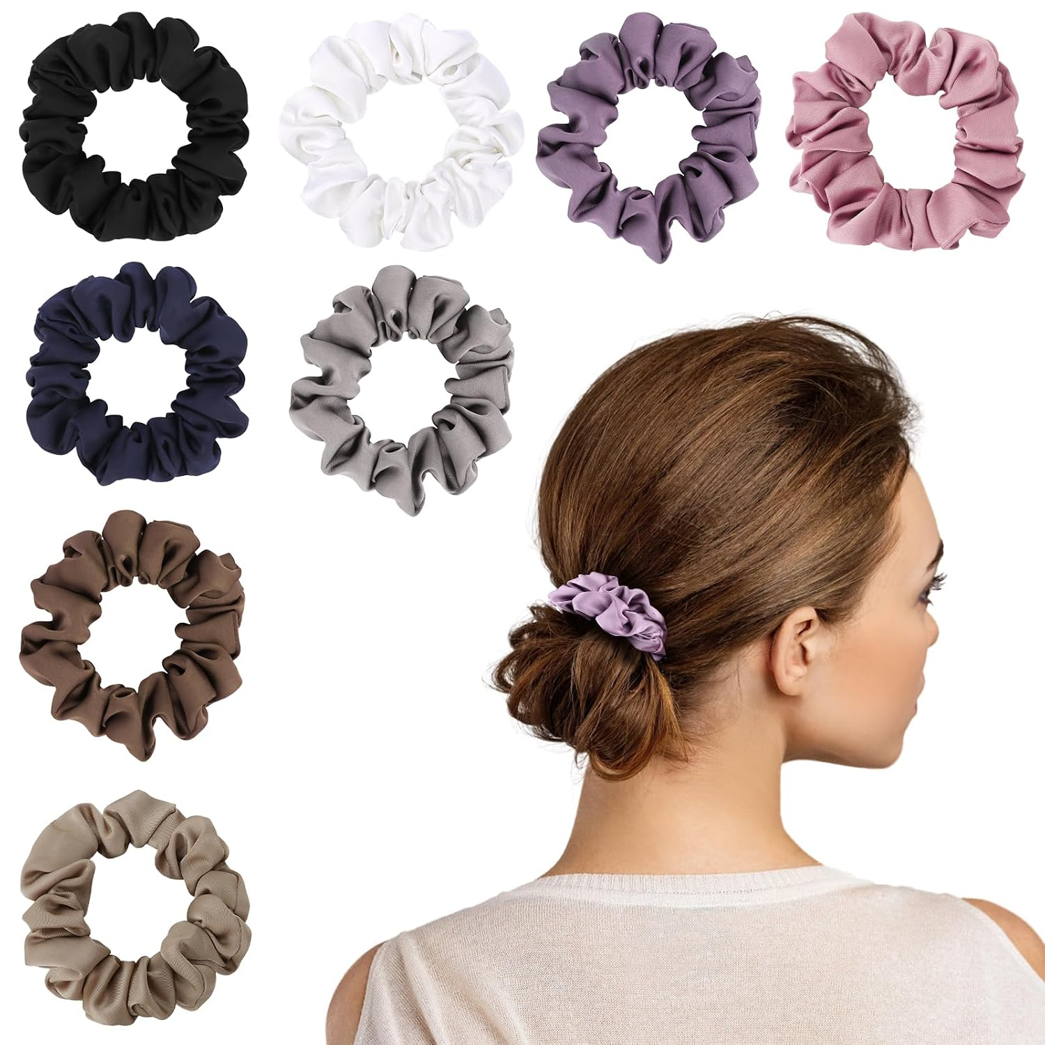 Coleteros de Seda 8 Piezas Elastico para Mujer Pelo Grueso y Fino