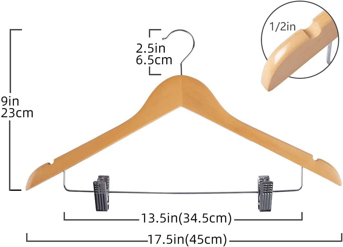 10 Pack Wooden Hangers Suit Hangers Skirts Hangers Coat Hangers with Clips, W... - Picture 3 of 15