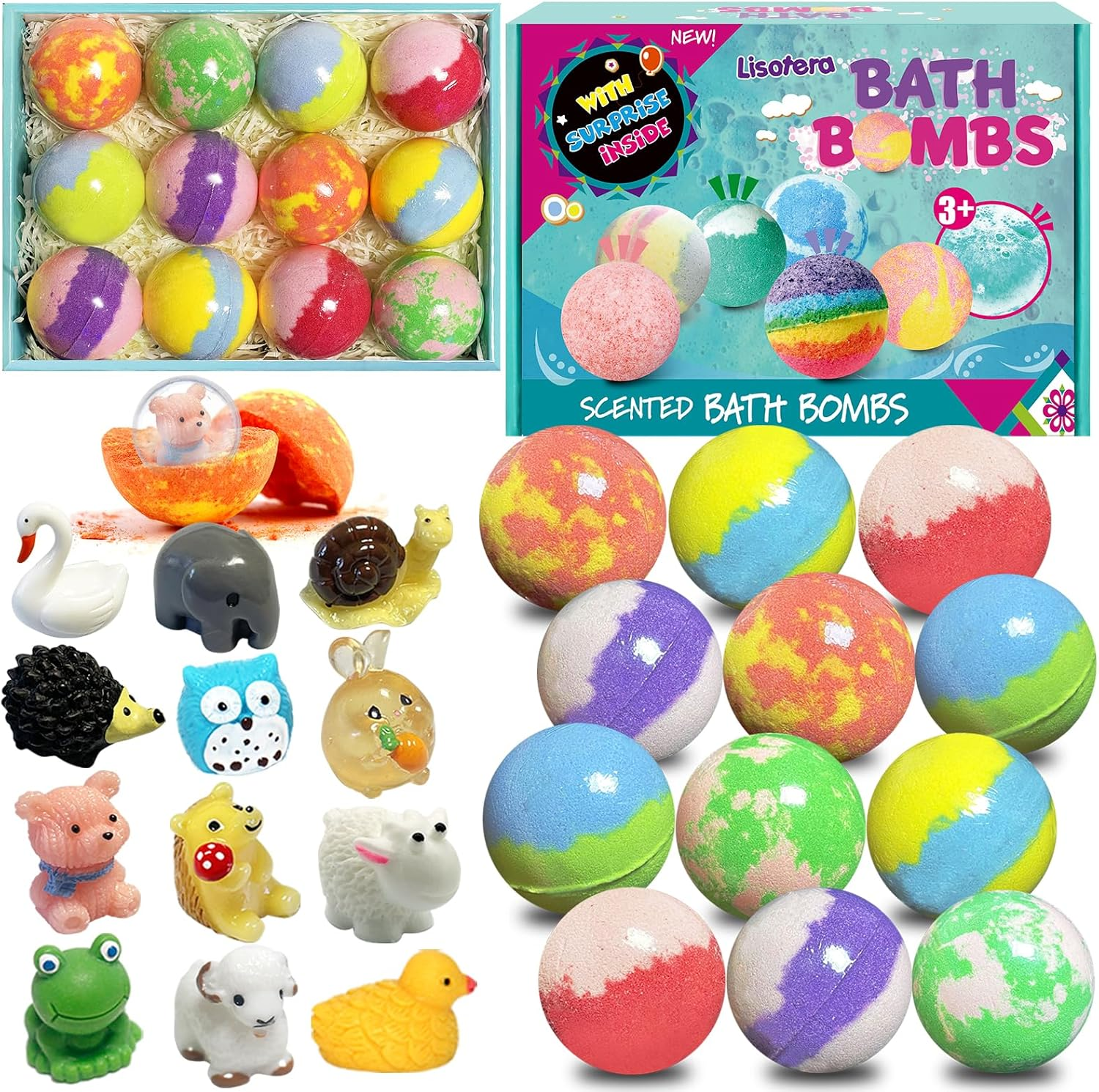 Bath Bombs for Kids 12Pcs Bath Bombs with Surprise Toys Inside Natural and Org