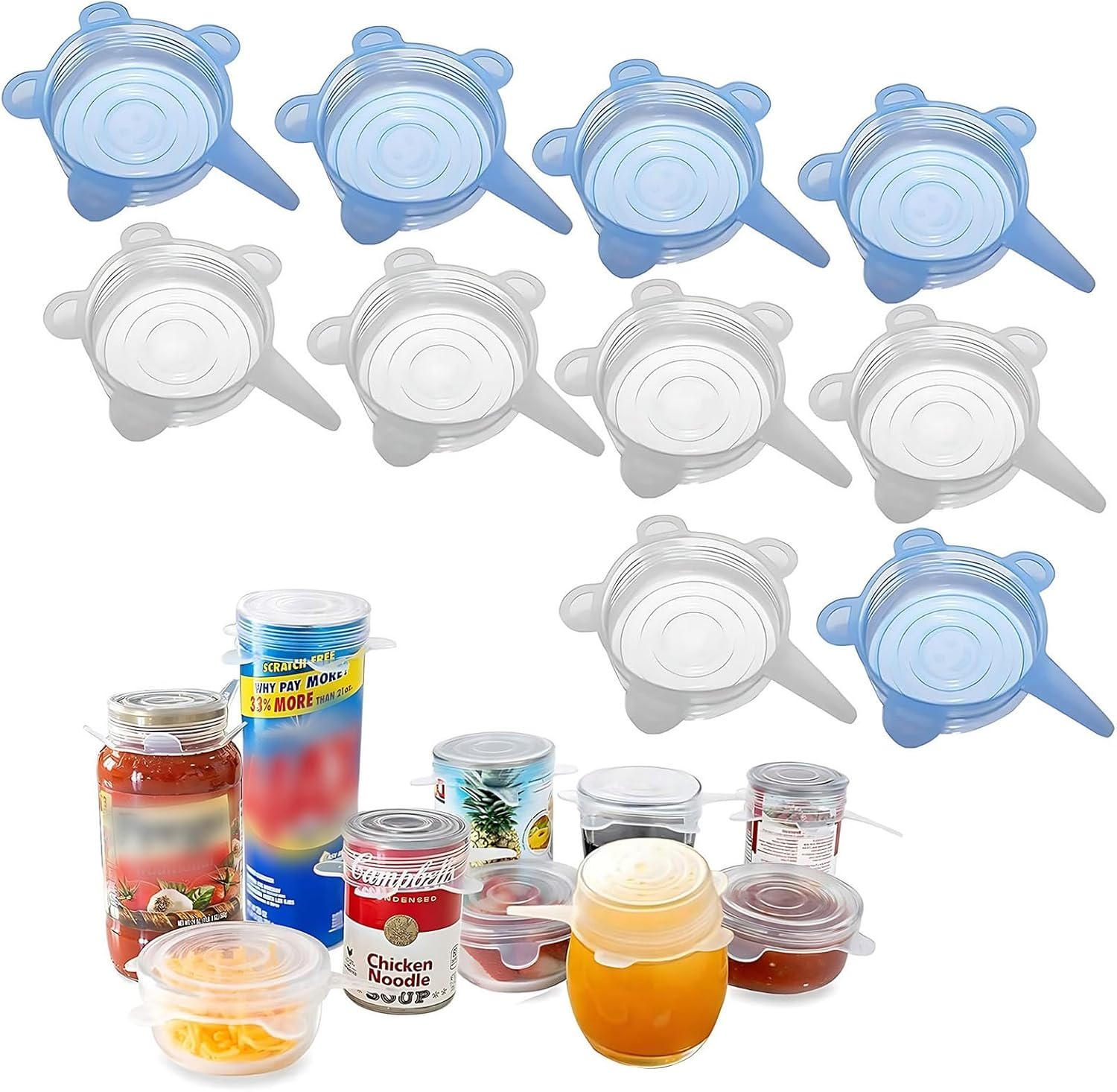 10 Pack Tapas de Silicona de 2.6'' Diameter Reutilizables para Comida de Perro