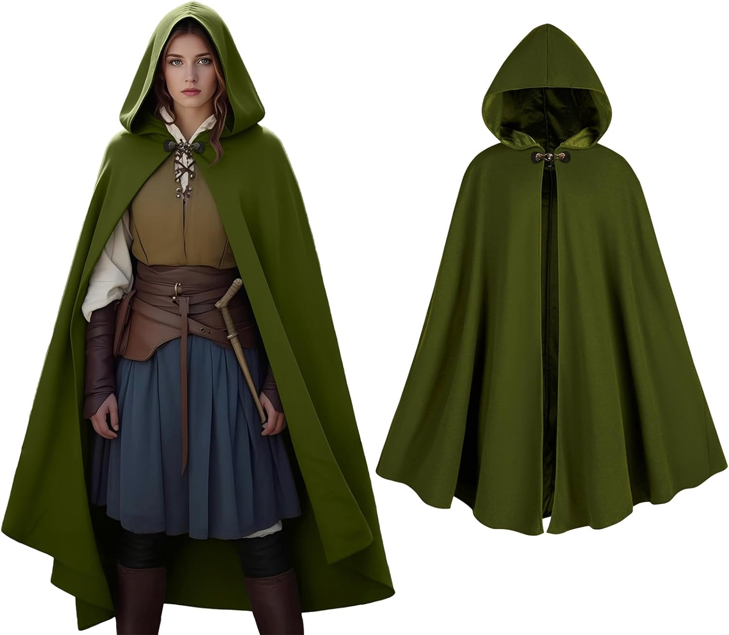 Women's Hooded Velvet Cloak, Renaissance Medieval Buckle Cape,Halloween Costume 