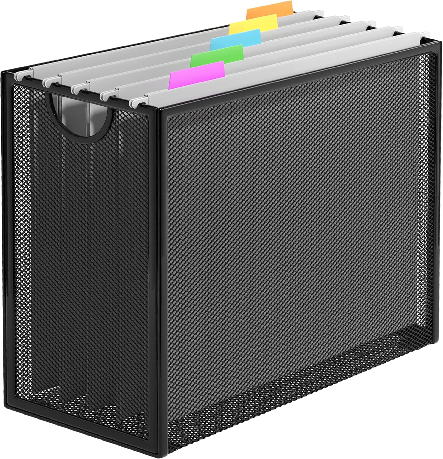 Hanging File Organizer, Letter-Size File Holder Filing Box with 5 Hanging Folders, Metal Mesh Desk File Folder Storage(No Assembly Required) (with 5 Grey Folders)