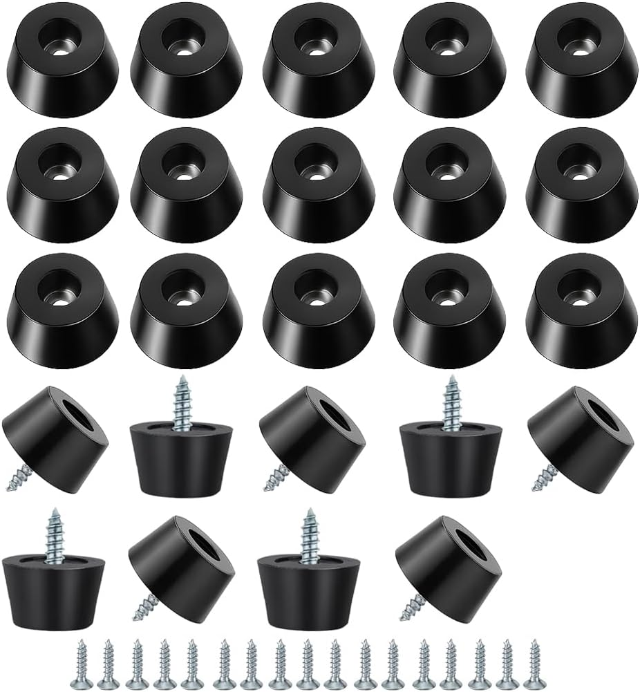 24PCS Hard Rubber Feet for Cutting Board(0.79X0.5Inch), Furniture Pads with Screws, Kitchen Countertop Protectors for Boards and Appliances
