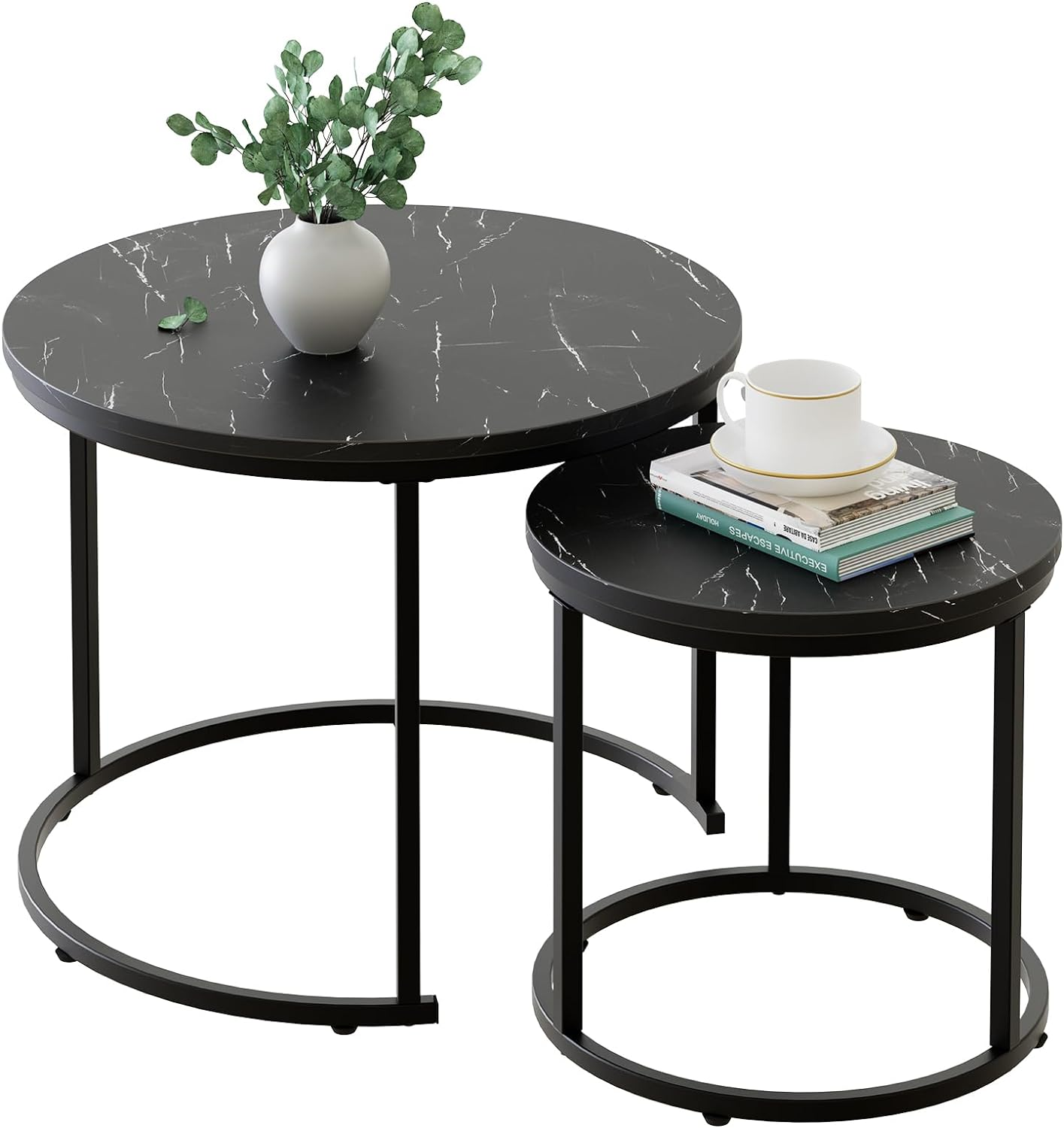ABOXOO aboxoo Round Nesting Coffee Table Side Table Set of 2 End Tables for L... - Picture 1 of 4