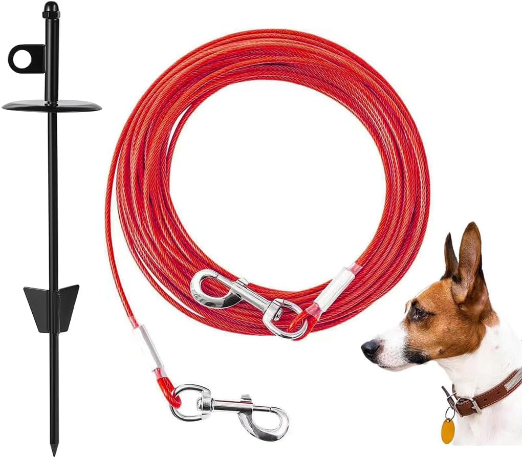 Dog Tie-Out Cable and Stake 20/30/50 ft Heavy Duty Cable for Dogs-16 Ground S...