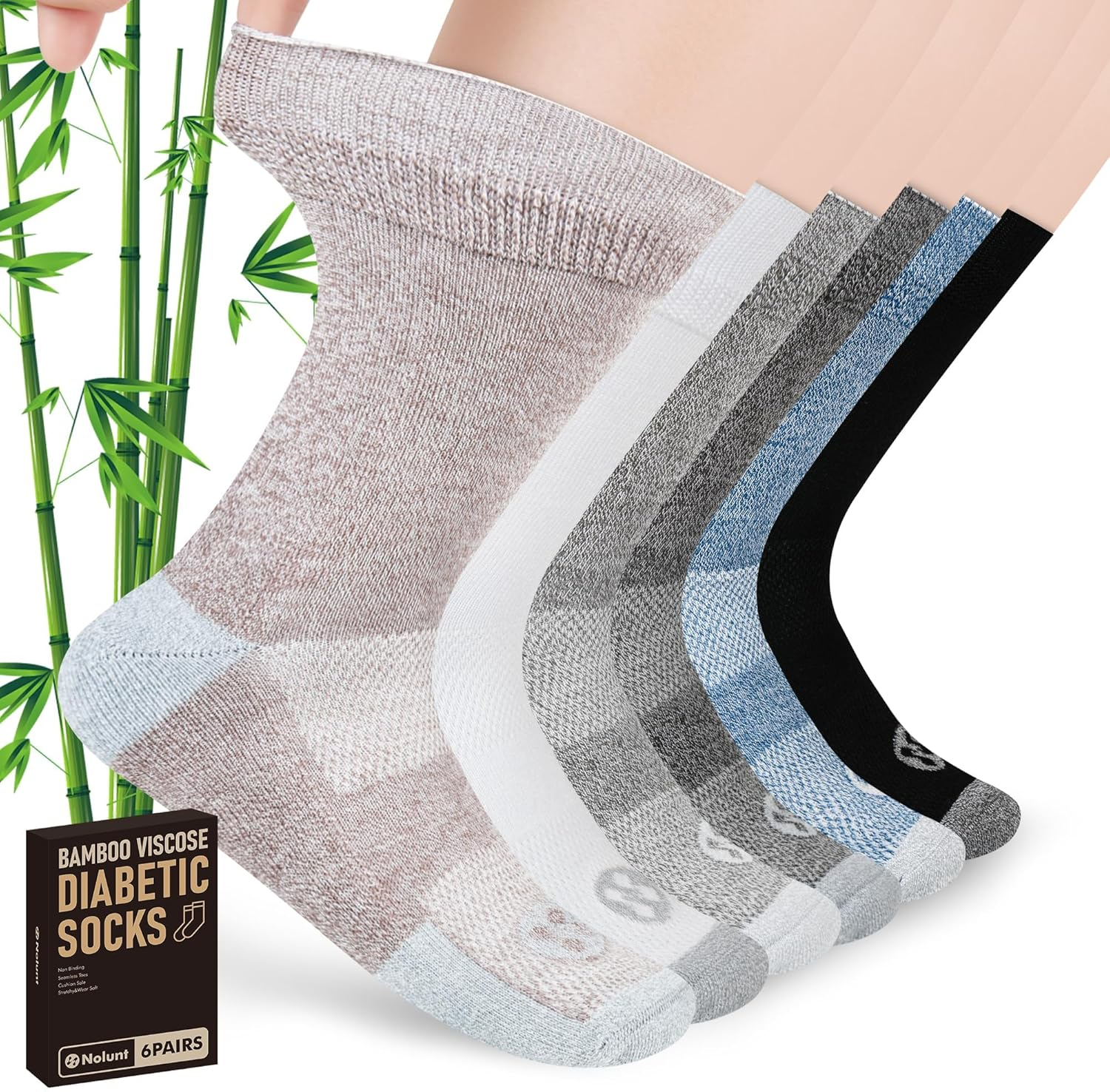 Diabetic Socks for Men,6 Pairs Crew Mens Diabetic Neuropathy Socks for Men Size 9-11/10-13/13-15