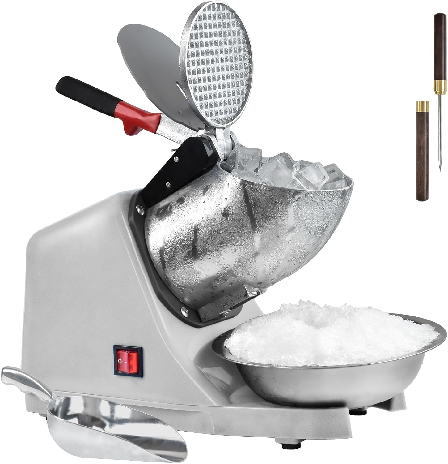 Máquina eléctrica para hacer hielo raspado, con picahielos y pala