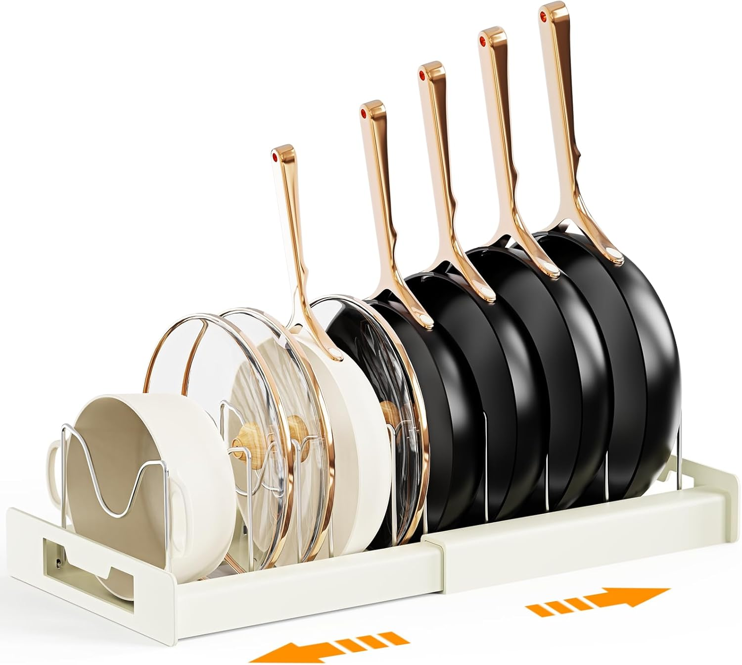 Pots and Pans Organizer Under Cabinet - Pot Lid Holder, Expandable Pan Organizer for Cabinet, Pot Rack with 10 Adjustable Compartments for Kitchen Cabinet, Frying Rack, Lid, Cookware,1 Pcs