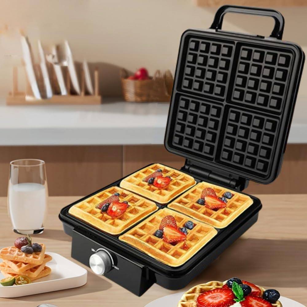 4-Slice Waffle Maker-1500W Square Waffle Iron-Portable Stainless Steel Kitchen Appliance-Thick Waffle Maker-Waffle Machine-Non-Stick Baking Surface(Au Plug)
