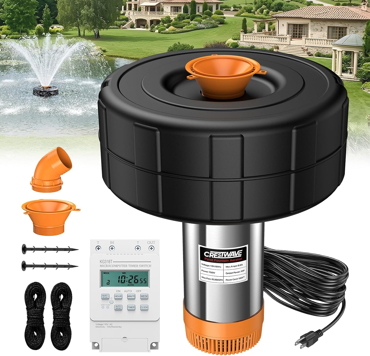 Pond Fountain Aerator with Smart Timer