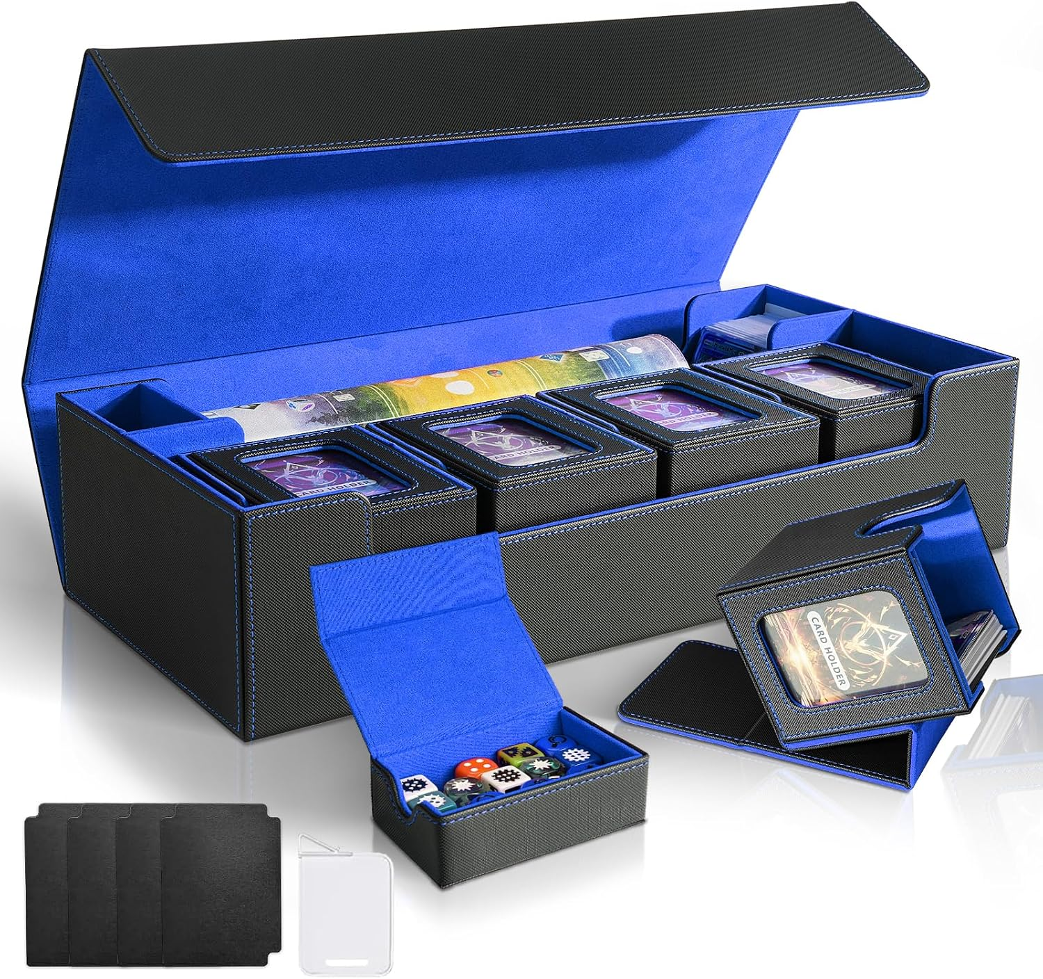MTG Commander Card Deck Box - 6 in 1 Storage Case for 2400+ Cards, Black & Blue