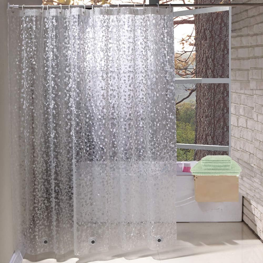 72 x 96 inch Extra Long Shower Curtain Liner with 3D Pebble Design, 11G EVA Heavy Duty Plastic Clear Shower Liner Curtains for Bathroom with 5 Magnets