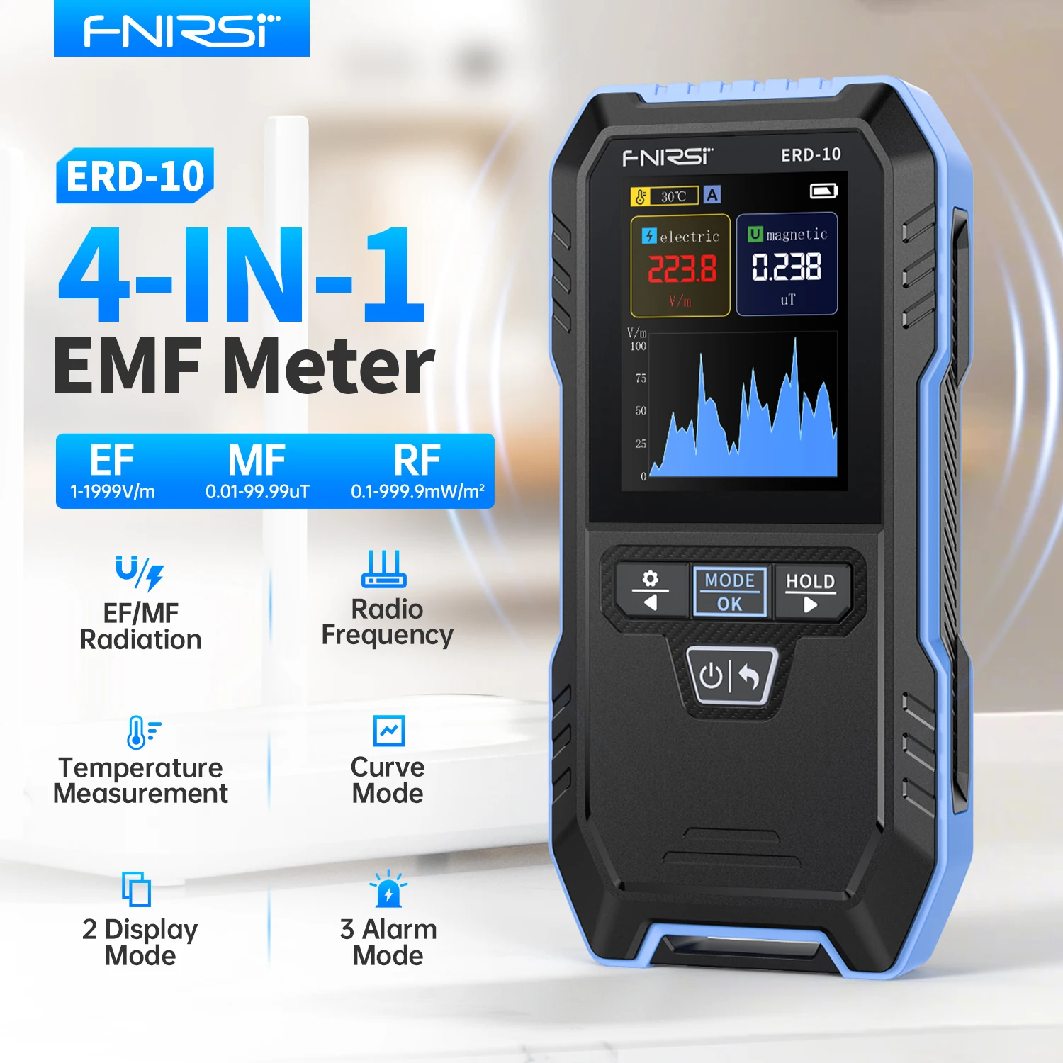 ERD-10 4-IN-1 Electromagnetic Radiation Detector, Electric & Magnetic Field Strength, RF Power, Temperature Monitor