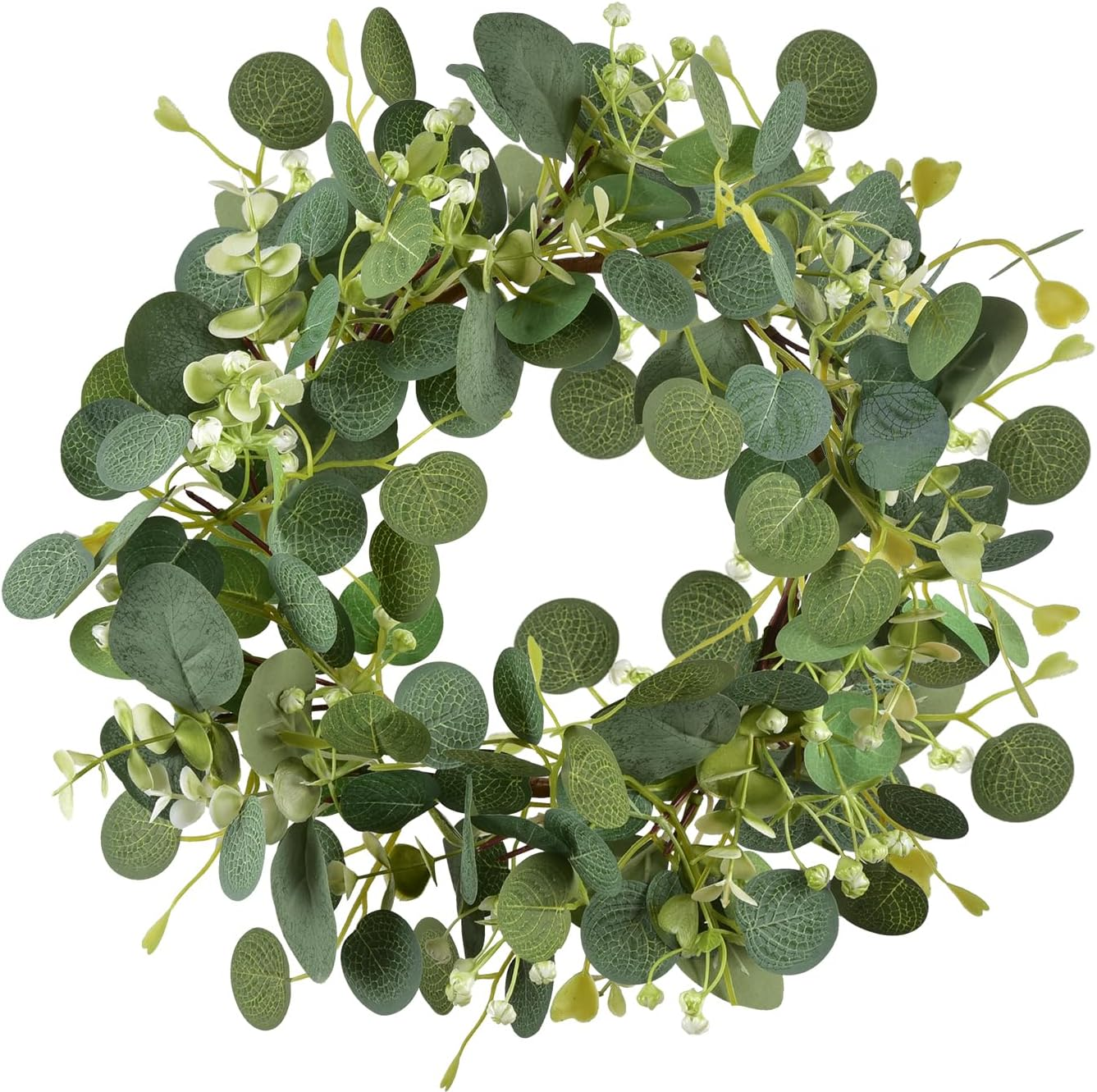 Green Eucalyptus Wreaths 12'' Artificial Spring Summer Eucalyptus Leaf Wreaths with Berries for Home Farmhouse Front Door Decor
