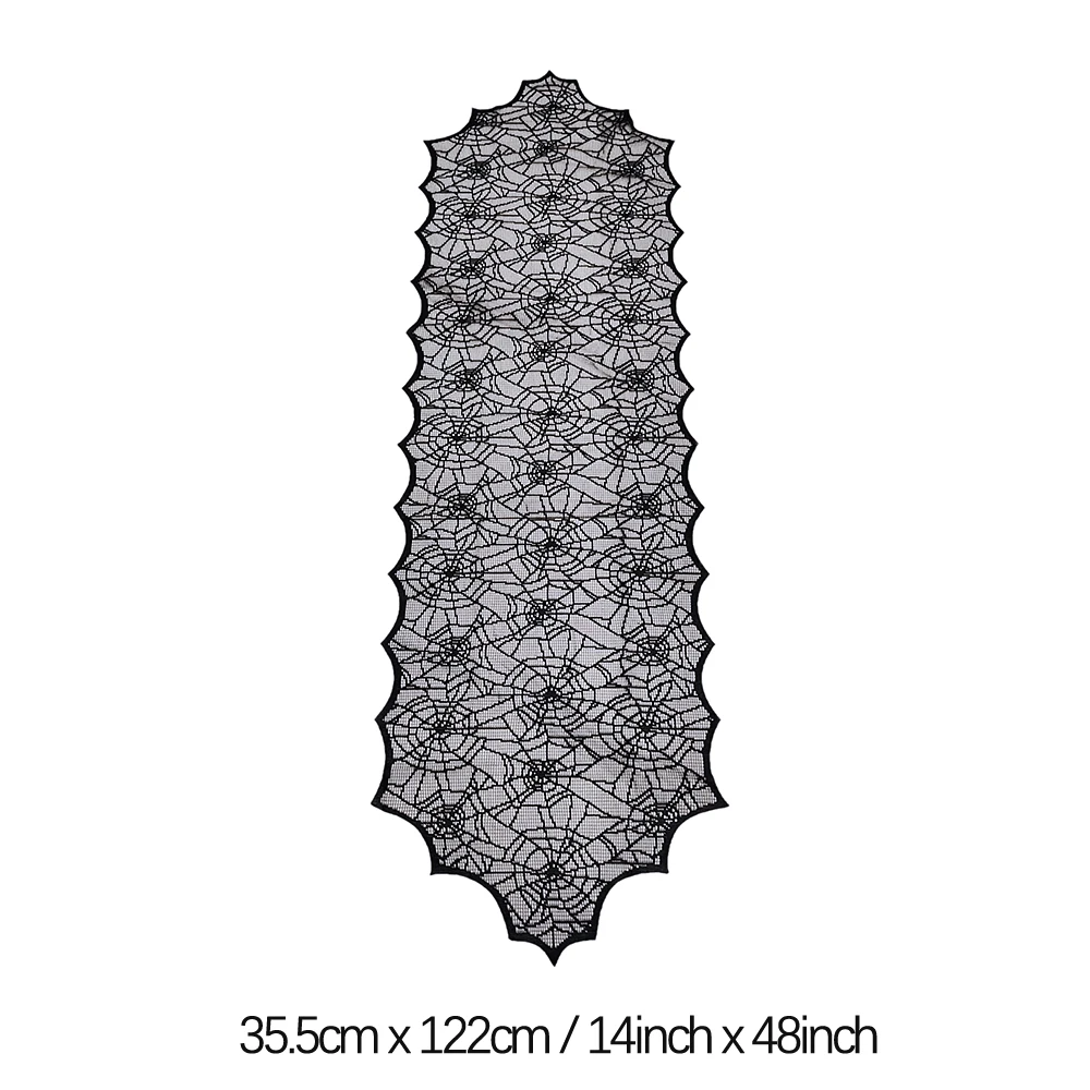 2025 Black Lace Spider Web Table Runner – Gothic Halloween Mantel Cover & Party Decor Accent (1pc)
