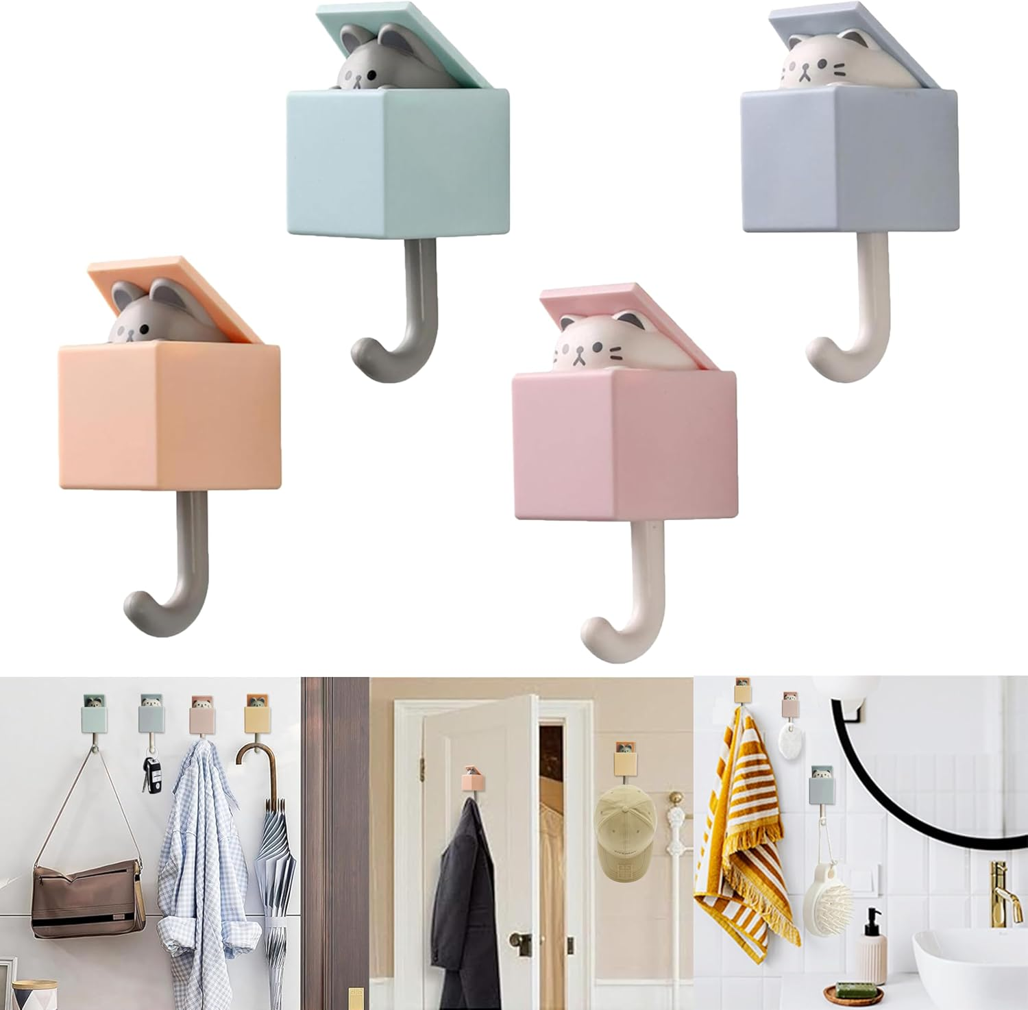 4Pcs Creative Adhesive Wall Hook for Wall and Door,Utility Heavy Duty Coat Hooks