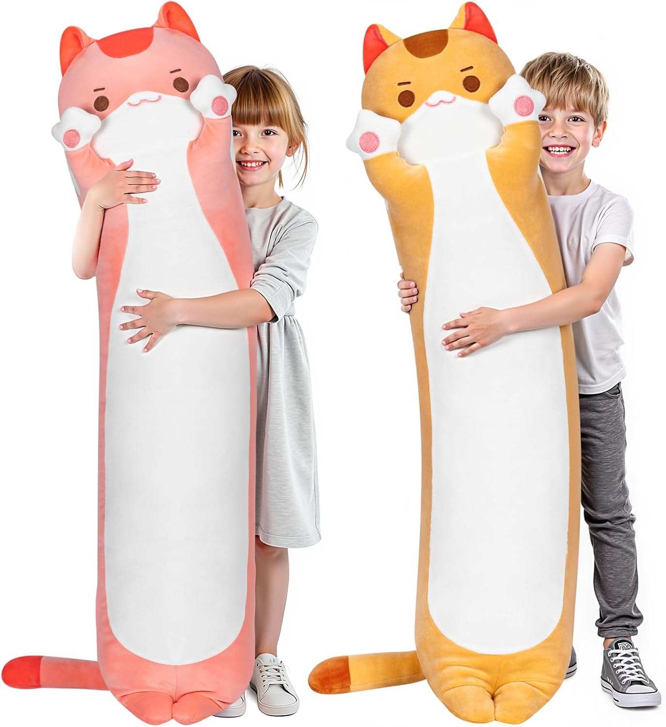 Artist-Designed Ultra Soft Long Cat Plush Body Pillow,Extra Stuffing for Comfort