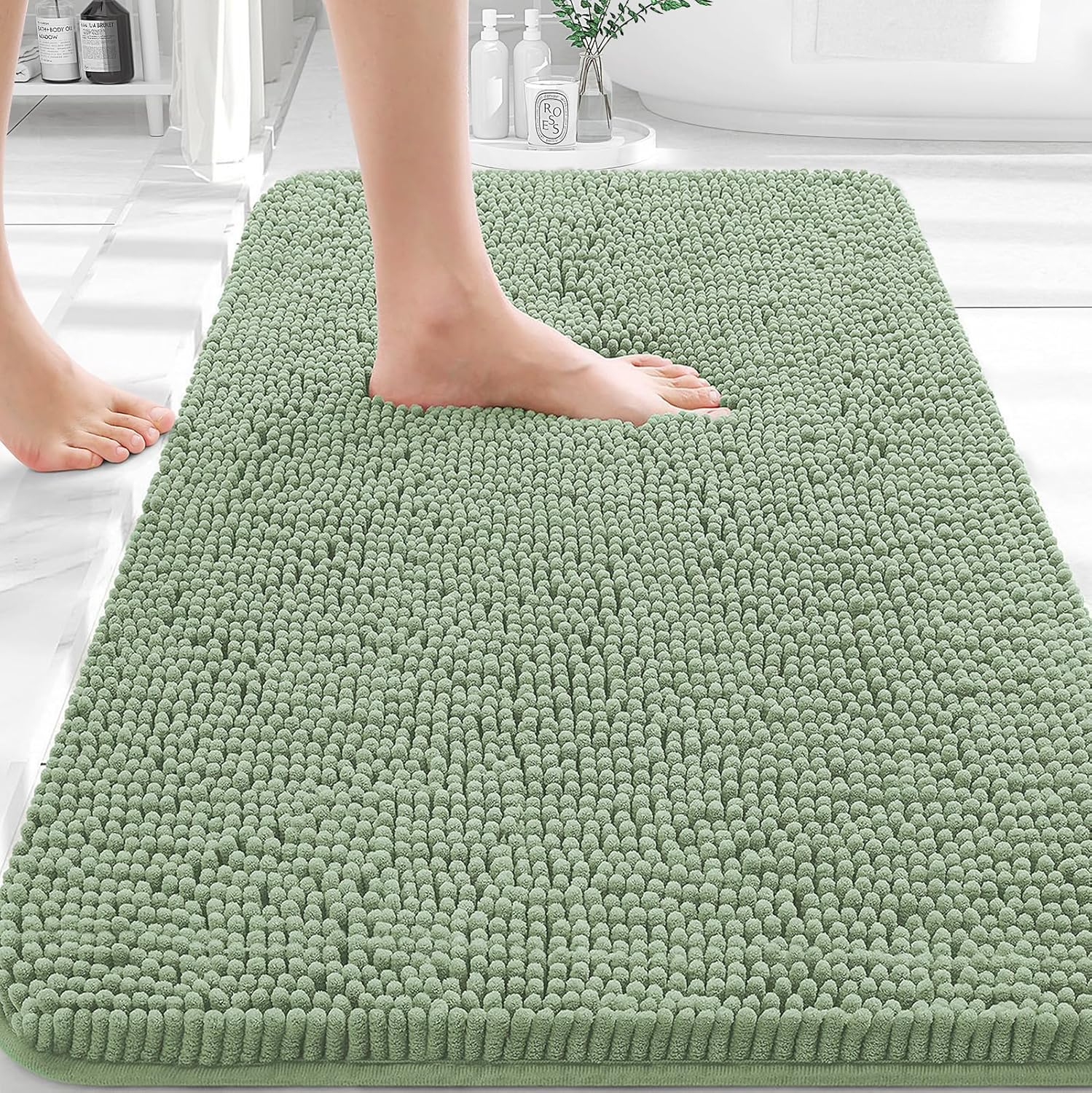 Bathroom Rugs 30X20, Extra Soft Absorbent Chenille Bath Rugs, Rubber Backing Quick Dry, Machine Washable Bath Mats for Bathroom Floor, Tub and Shower, Home Decor Accessories, Sage Green