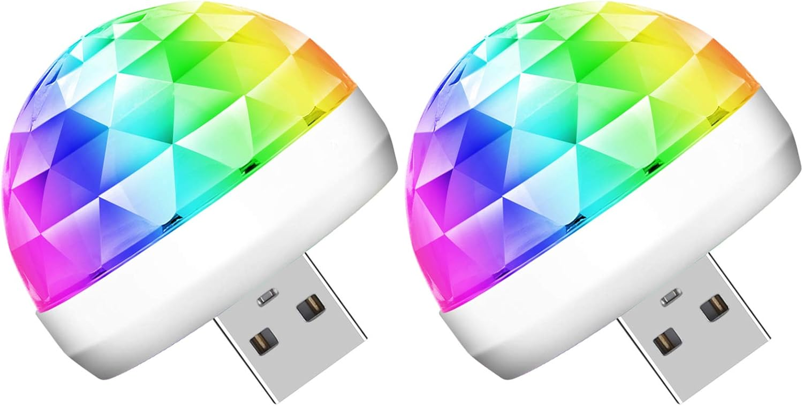 USB Mini Disco Ball Party Lights, Sound Activated DJ Stage Strobe Lights, Portable Led Car Atmosphere Lights for Xmas Stocking Stuffers, Parties, Karaoke, Bar (2 Packs)