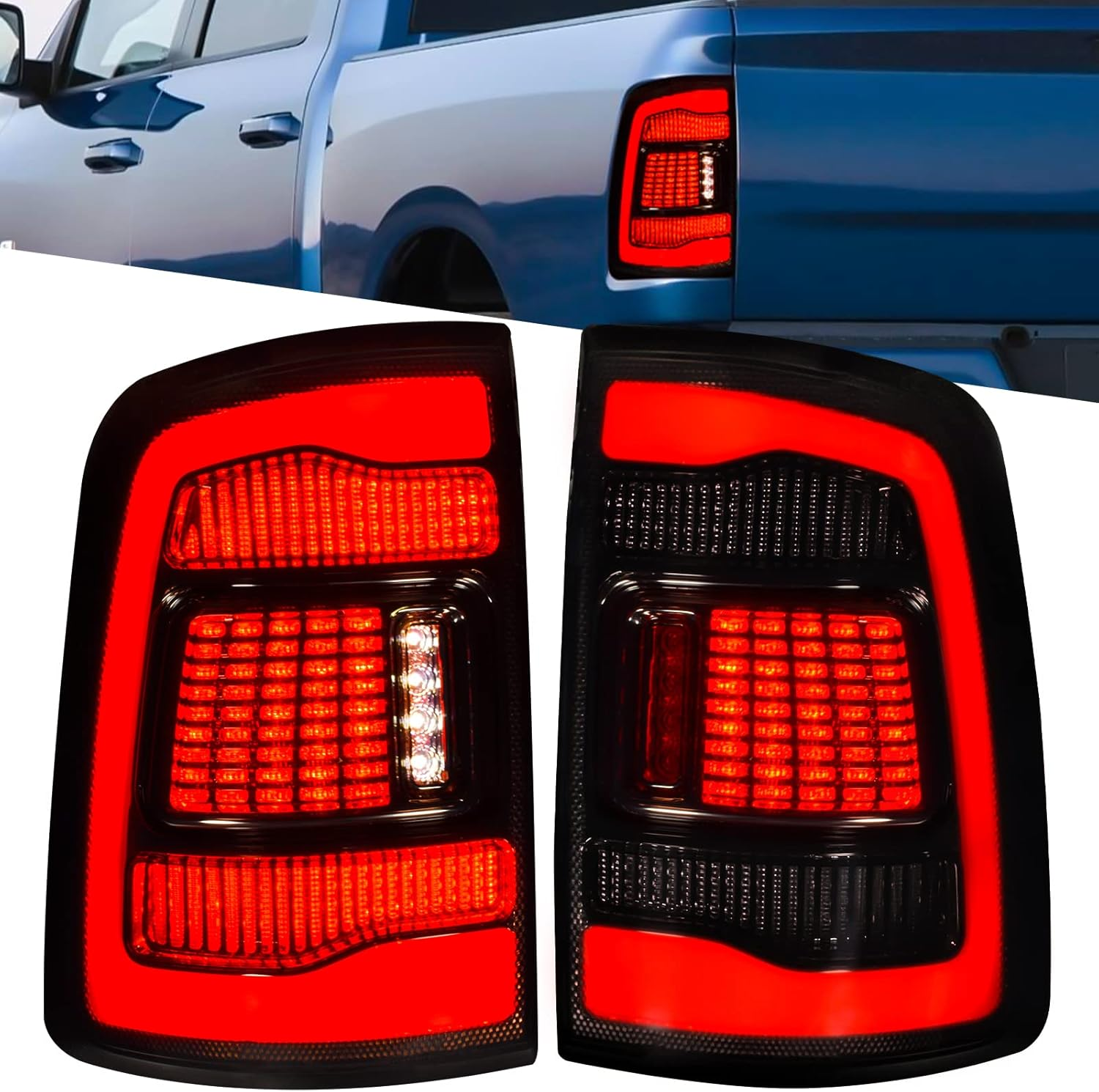 Full LED Tail Light for Dodge 2009-2018 Ram 1500 Rear Tail Lamp Assembly Pair of Taillights Replacement Black Housing