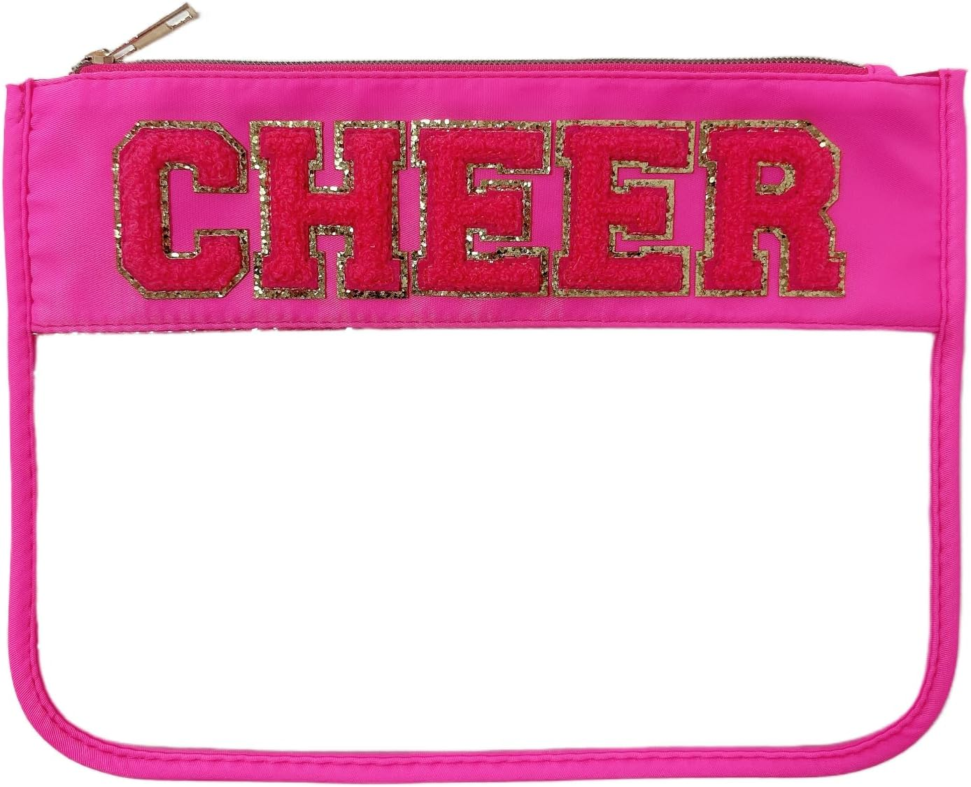 Clear Makeup Letter Bag Cosmetic Cheer Bag Cheerleader Gifts Chenille Letter Patch Cheer Makeup Bag Case Toiletry Zipper Pouch for Women Girls(Cheer-hot pink)