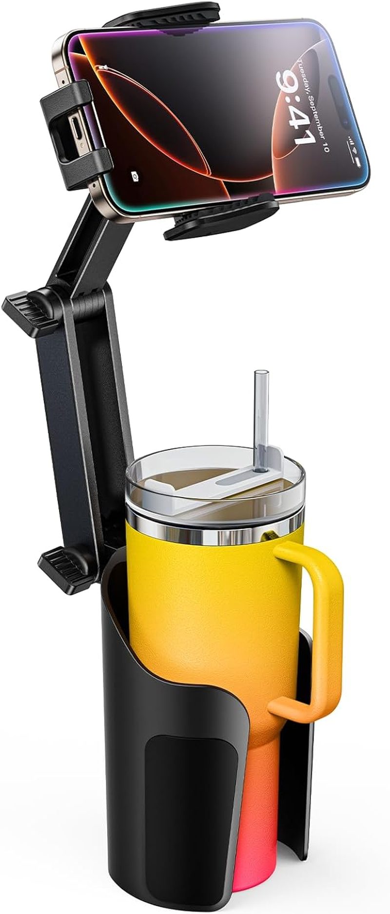 2-In-1 Cup Holder Cell Phone Holder for Your Car Bottle Friendly Cup Cell Phone Holder Mount for Car Height Adjustable Sturdy Fit 4-7 Inches Phones