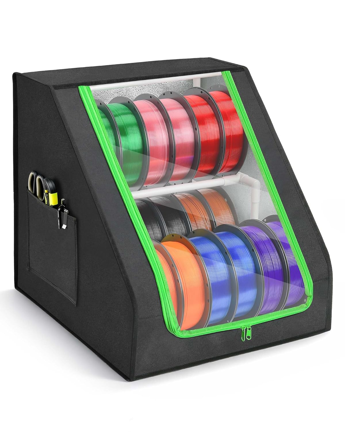 3D Printer Filament Storage Box – Holds up to 21 Spools, 2-Tier Filament Rack and Organizer Box with Stable Trapezoid Frame and Pockets for 3D Printing Enthusiasts in Home, Studio, or Workshop