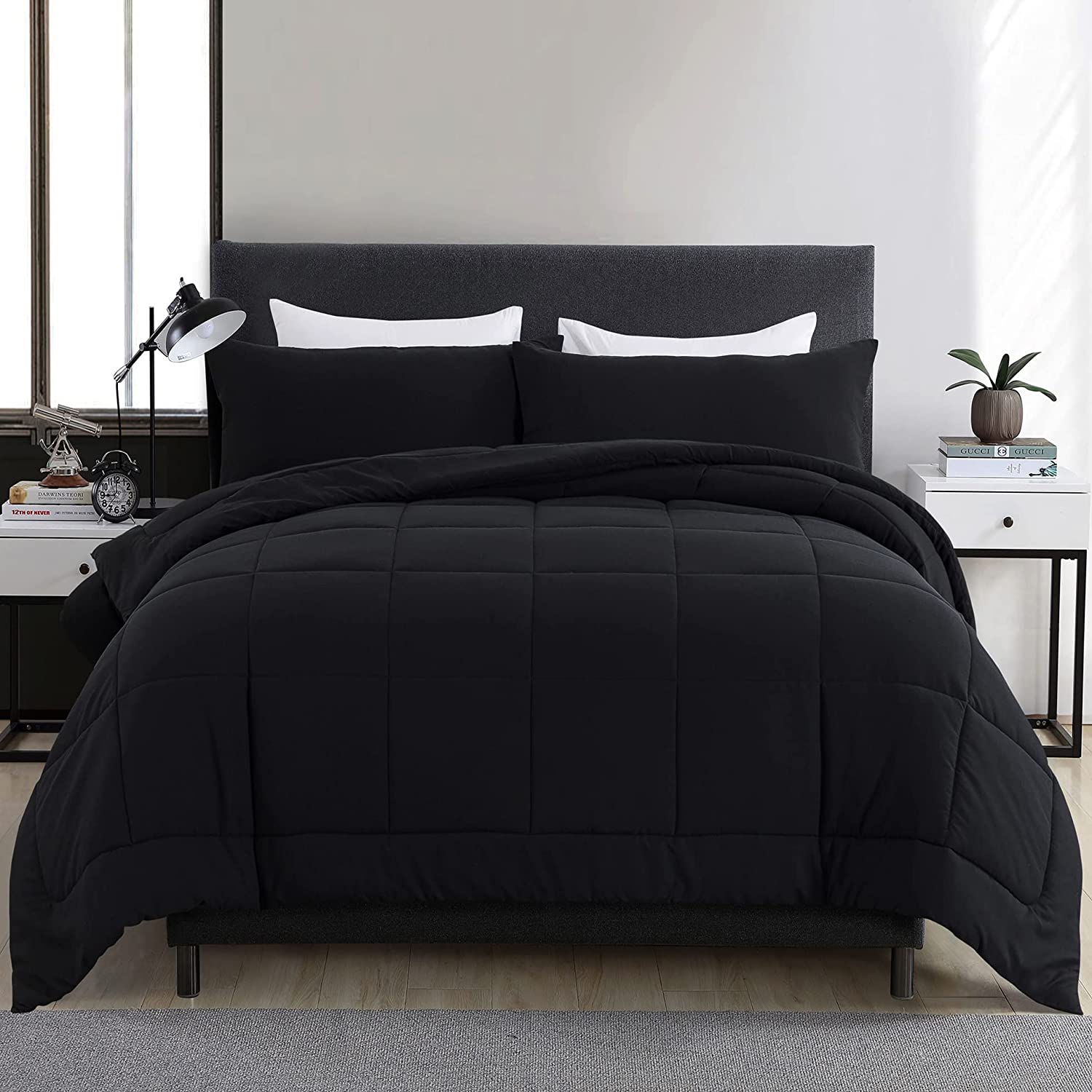Twin Comforter Set -All Season Bedding Comforters Sets with 1 Pillow Case -2 Pieces Bed Set down Alternative Comforter Set -Black Twin Bedding Sets(64