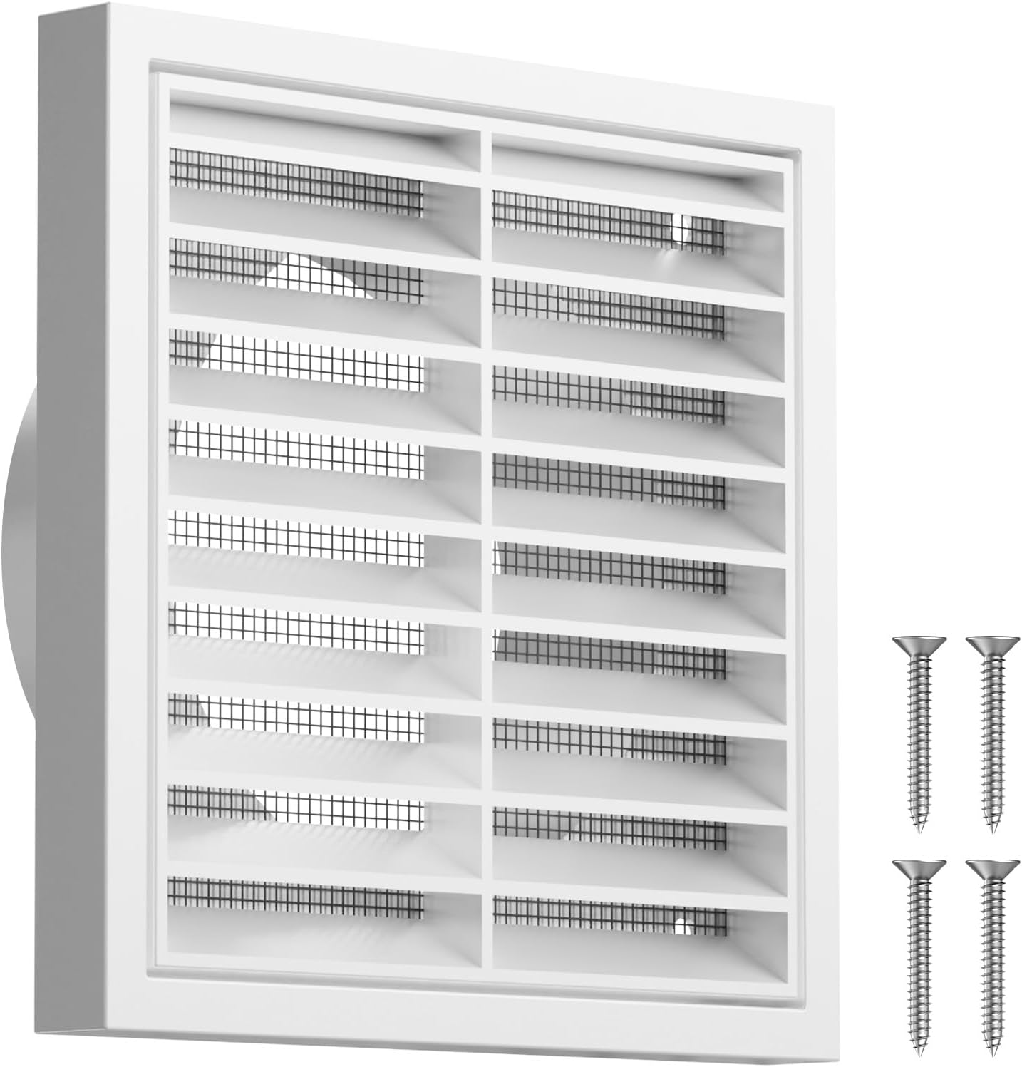 100Mm White Louvred Wall Vent Grille 4 Inch External Air Vent Cover with Flyscreen for Tumble Dryer, Extractor Fan, Garage, Bathroom, Kitchen, Exterior Walls, Attic