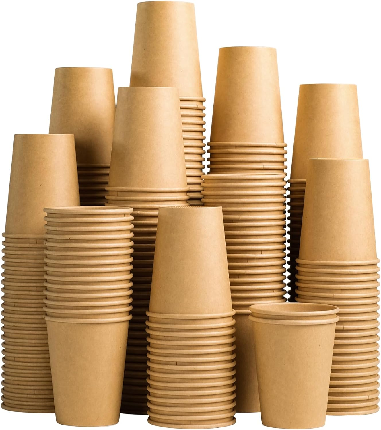 200 Pack 10 OZ Kraft Paper Cups, Brown Disposable Paper Coffee Cups, Biodegradable Unbleached Cups for Hot/Cold Beverage Party Home Office
