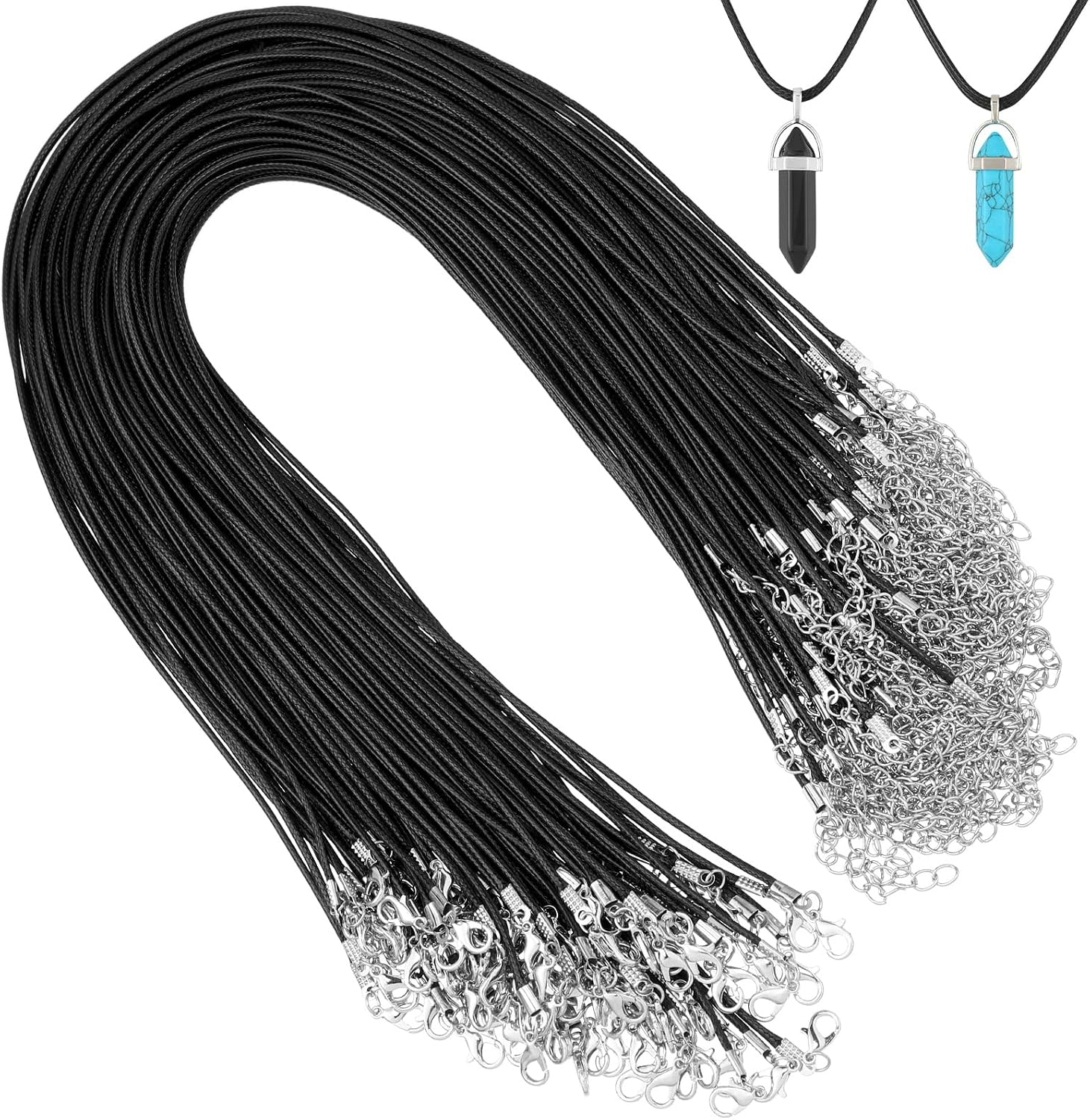 100 Pieces Waxed Leather Necklace Cord Bulk with Clasp Necklace 24 Inch Black