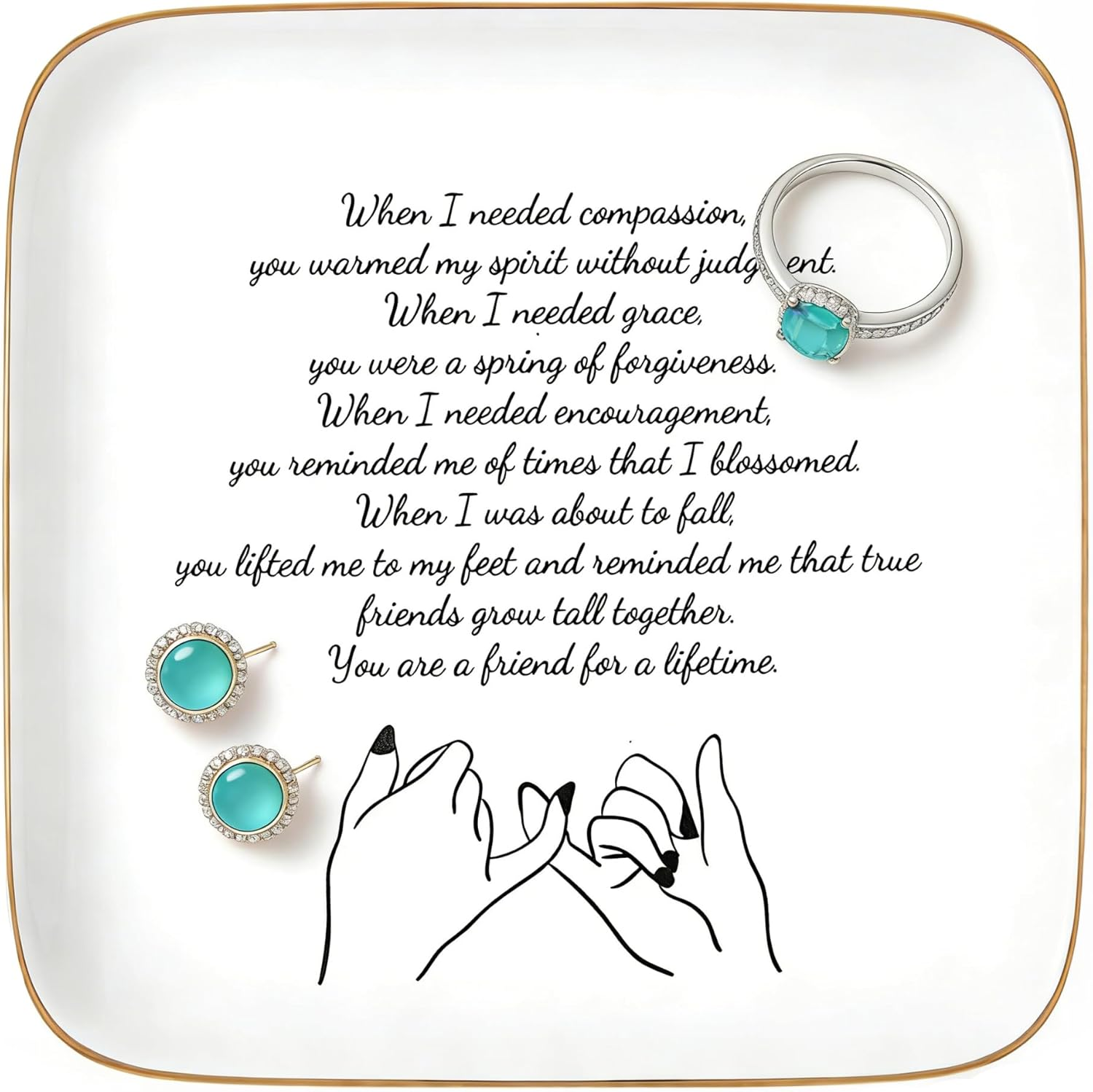 Friend Gifts for Women Friends, Long Distance Friendship Jewelry Tray - Ceramic Trinket Dish Birthday Gifts for BFF Bestie - Unique Sentimental Soul Sister Gifts, 5.5