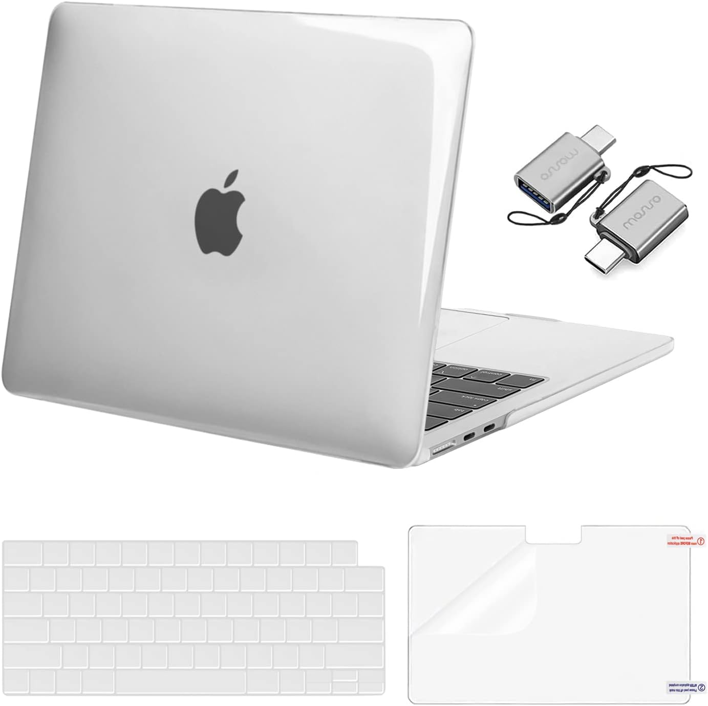 Compatible with MacBook Air 13 inch Case 2025 2024 2023 2022 M4 A3240 M3 A3113 M2 A2681, Plastic Hard Shell&Keyboard Cover&Screen Film&Type C for MacBook Air 13.6 inch Case, Crystal Clear