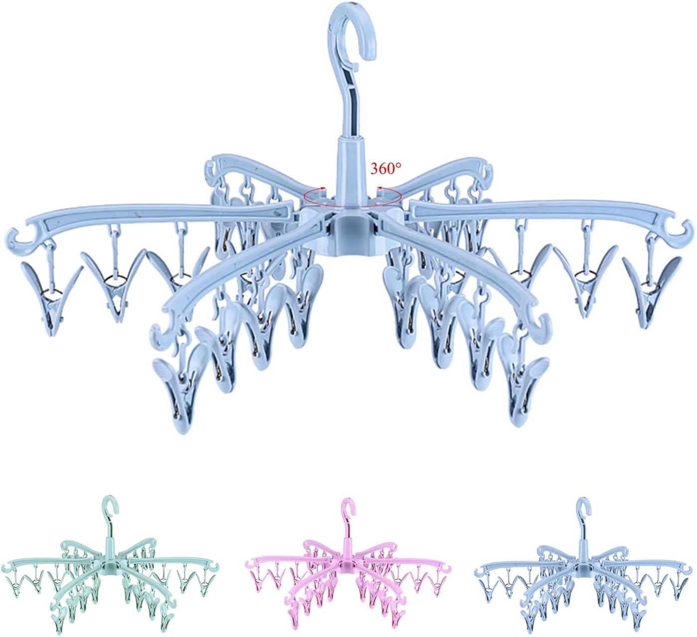 Foldable Drying Rack with 24 Clips for Drying Socks Lingerie Baby Clothes Drying Towels Rotatable Sock Drying Rack