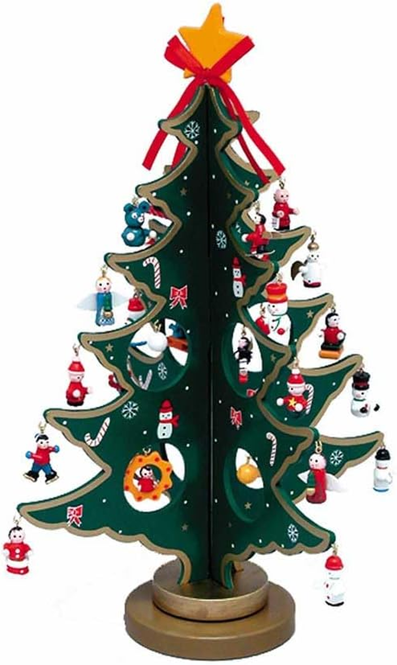 Kurt Adler Advent Calendar Christmas Tree with 24 Miniature Wooden Ornaments, Multi Color 11.75In.